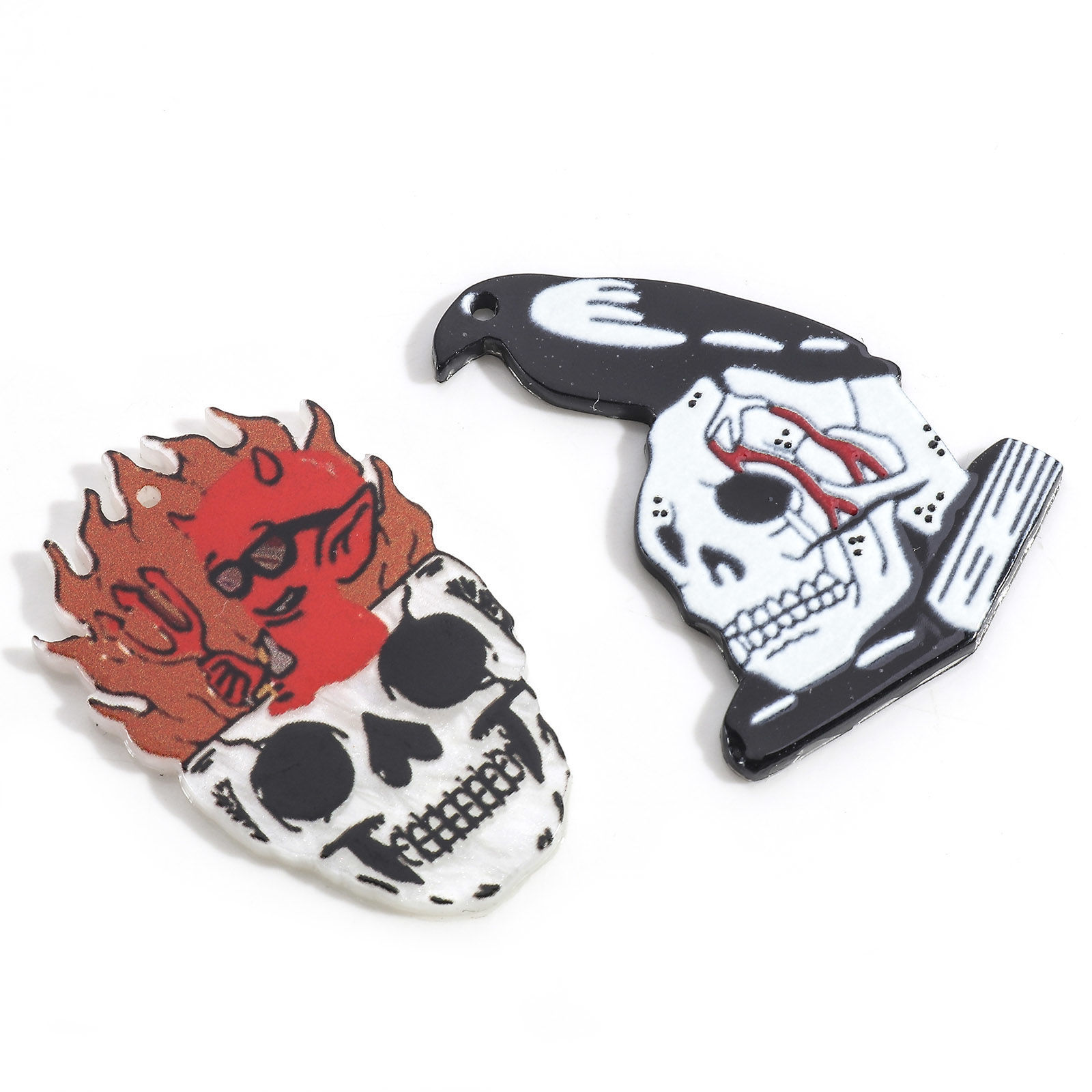 Image de Pendentifs en Acrylique Halloween Tête de Mort Multicolore 5 Pcs
