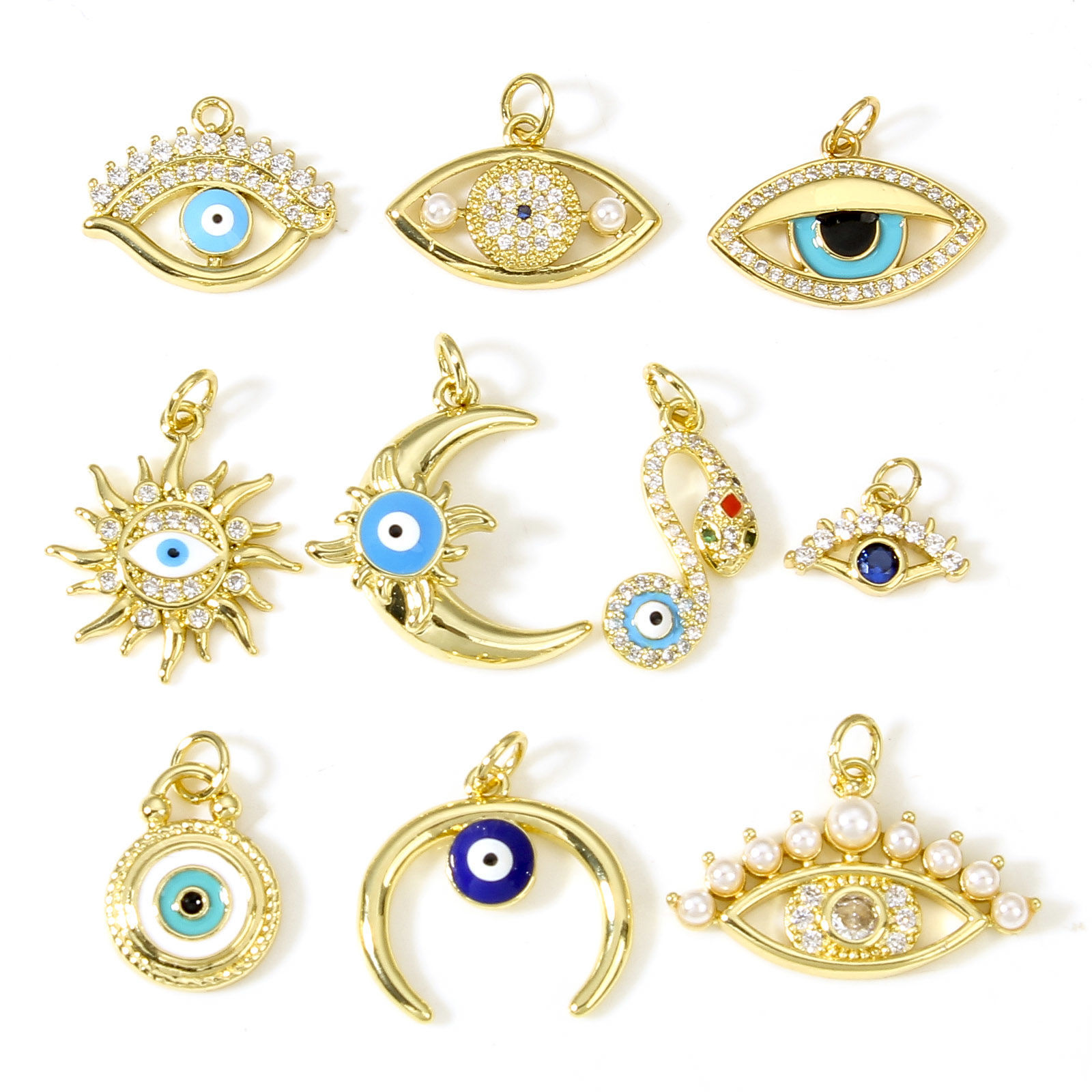 Picture of Brass Charms 18K Real Gold Plated Evil Eye