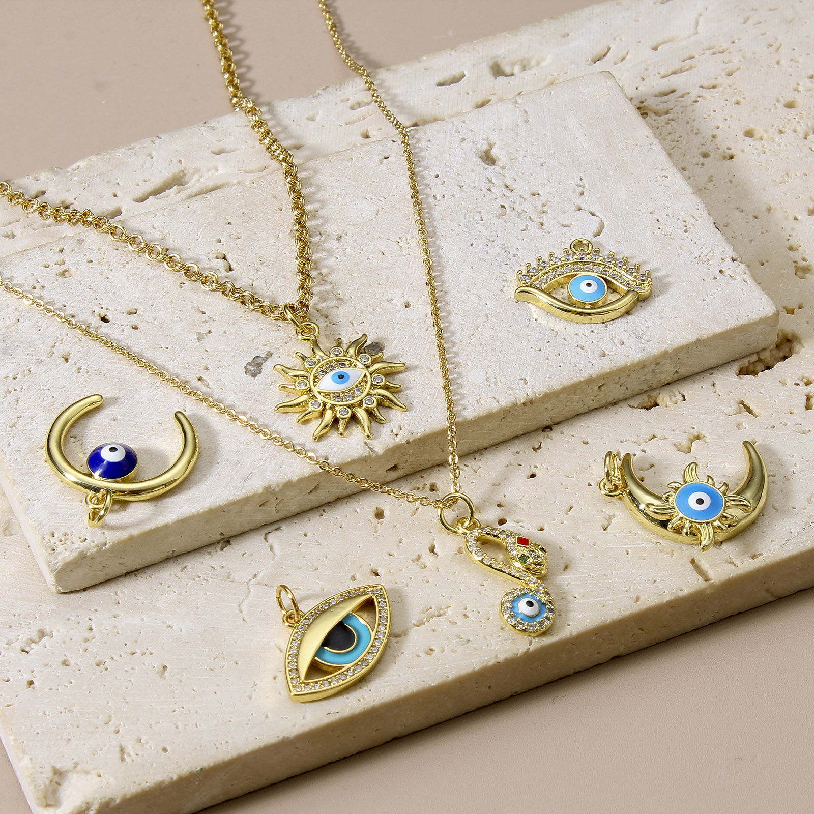 Picture of Brass Charms 18K Real Gold Plated Evil Eye