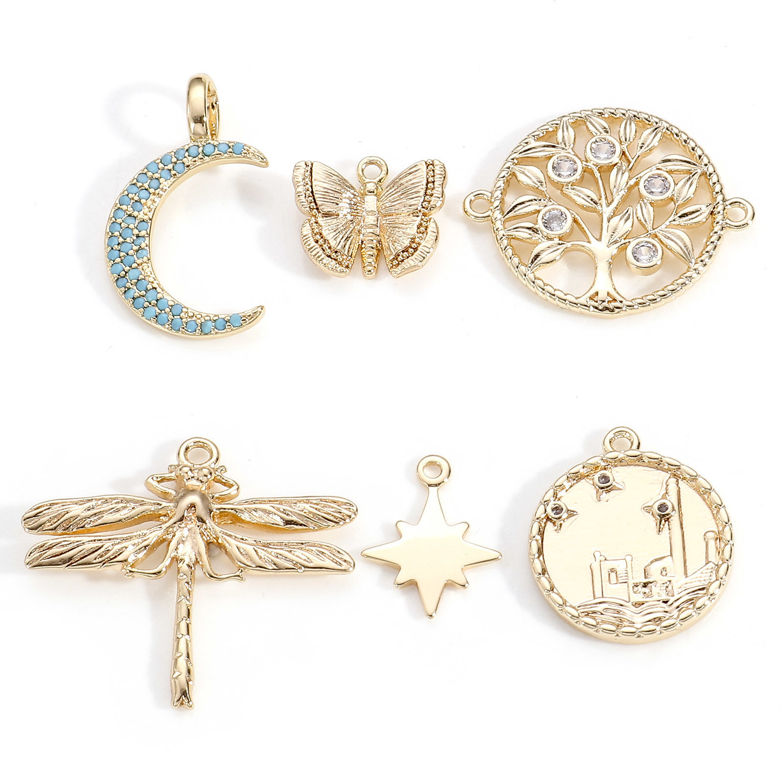 Immagine di Ottone Charms 18K Vero Oro Placcato 2 Pz