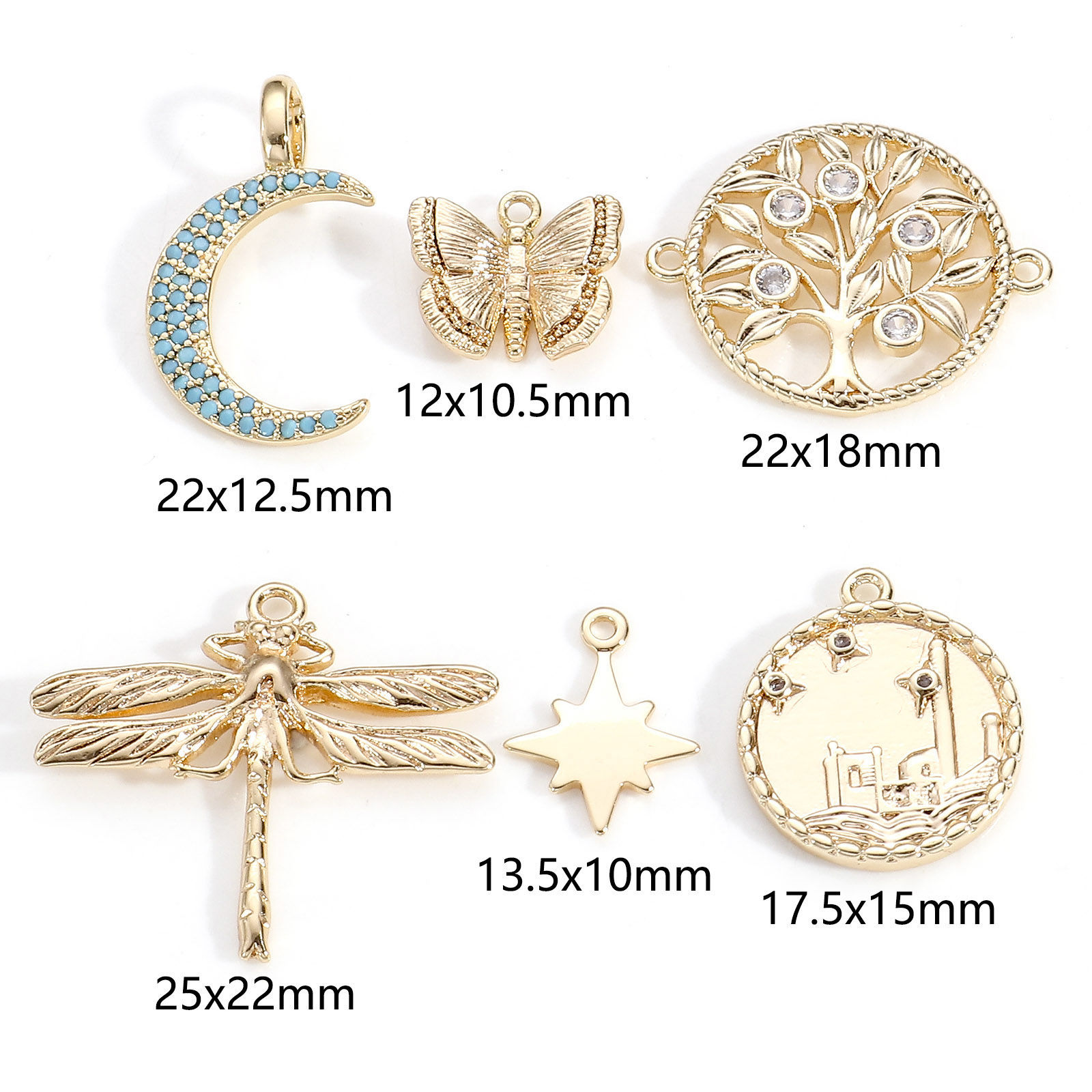 Immagine di Ottone Charms 18K Vero Oro Placcato 2 Pz