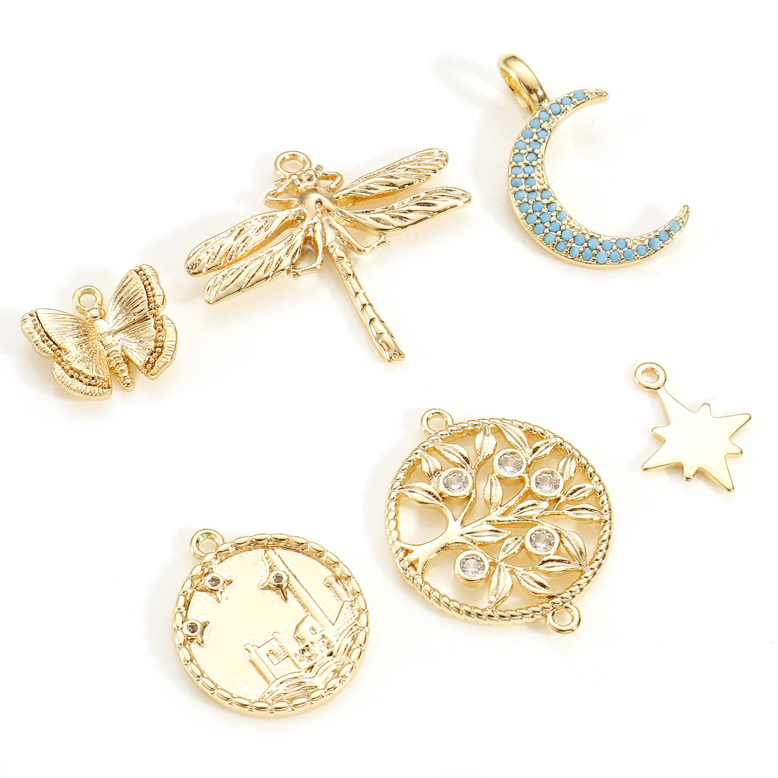 Immagine di Ottone Charms 18K Vero Oro Placcato 2 Pz