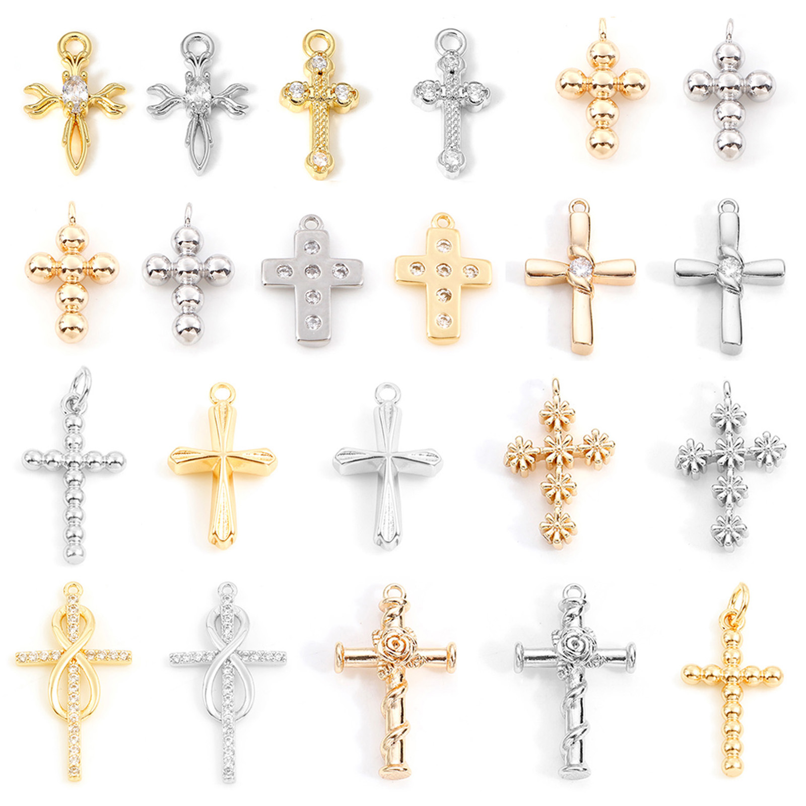Immagine di Ottone Religione Charms Croce Vero Oro Placcato 2 Pz