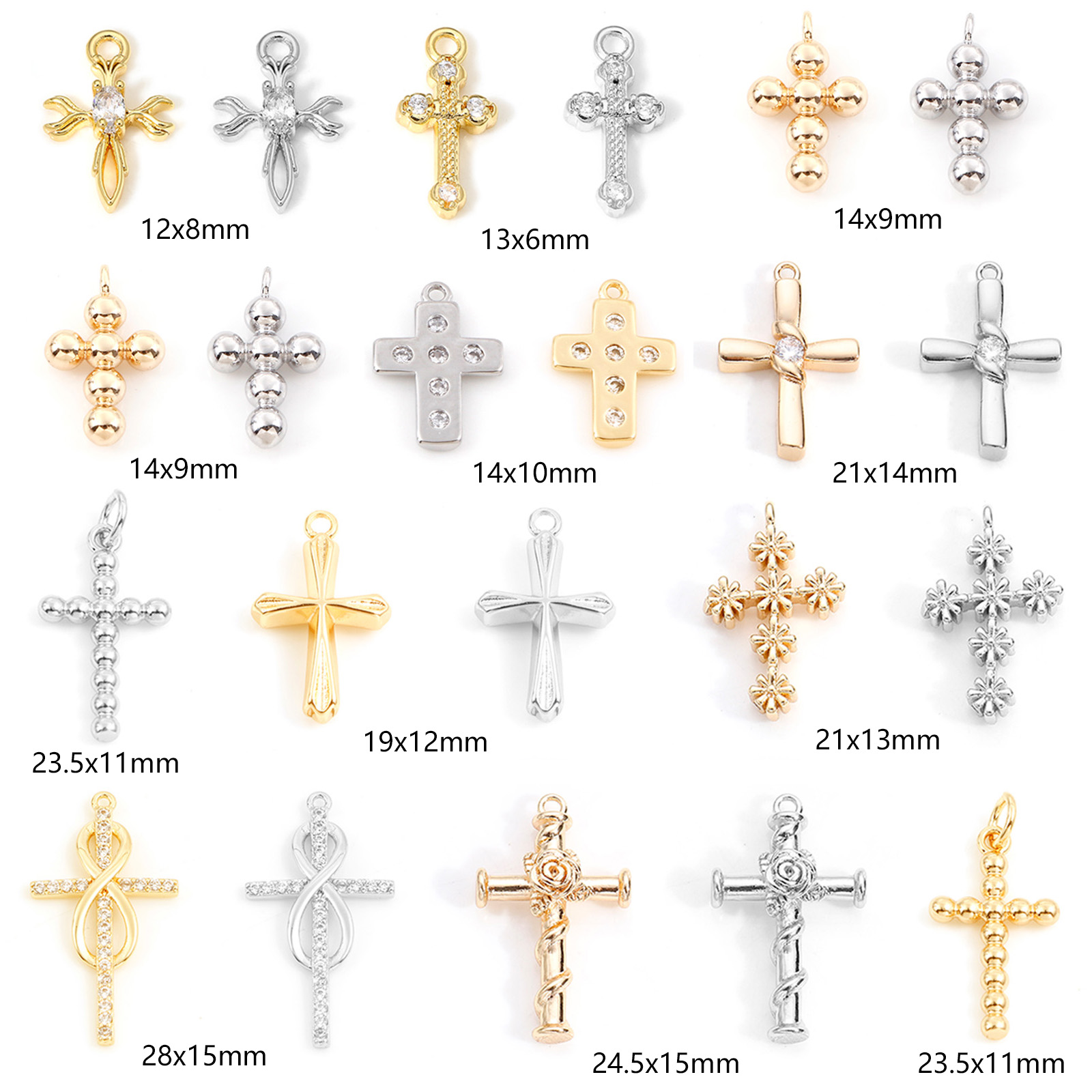 Immagine di Ottone Religione Charms Croce Vero Oro Placcato 2 Pz