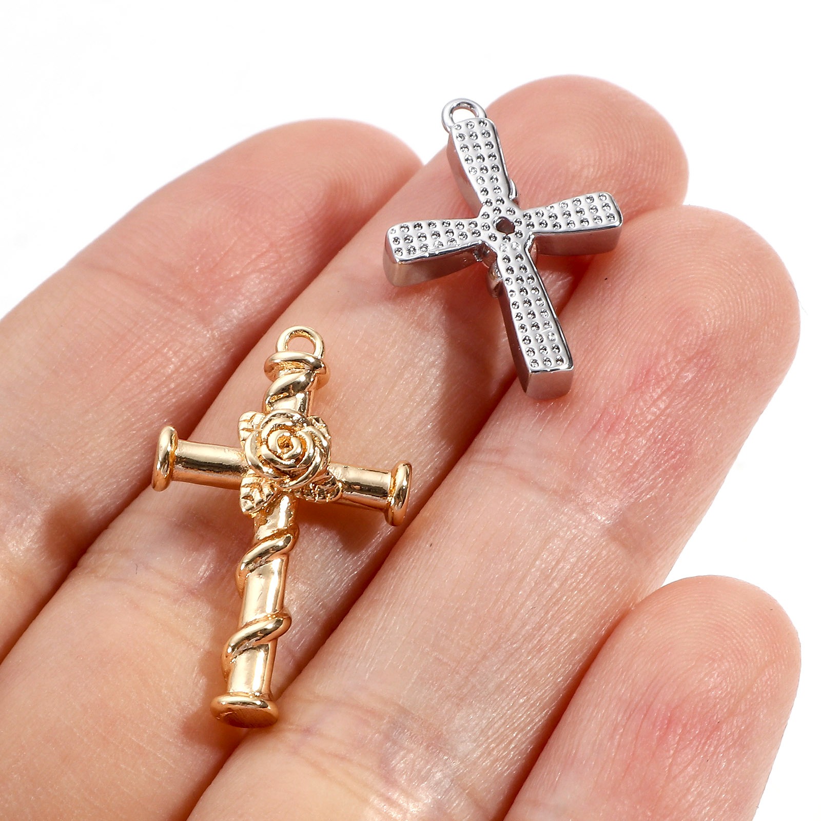 Immagine di Ottone Religione Charms Croce Vero Oro Placcato 2 Pz