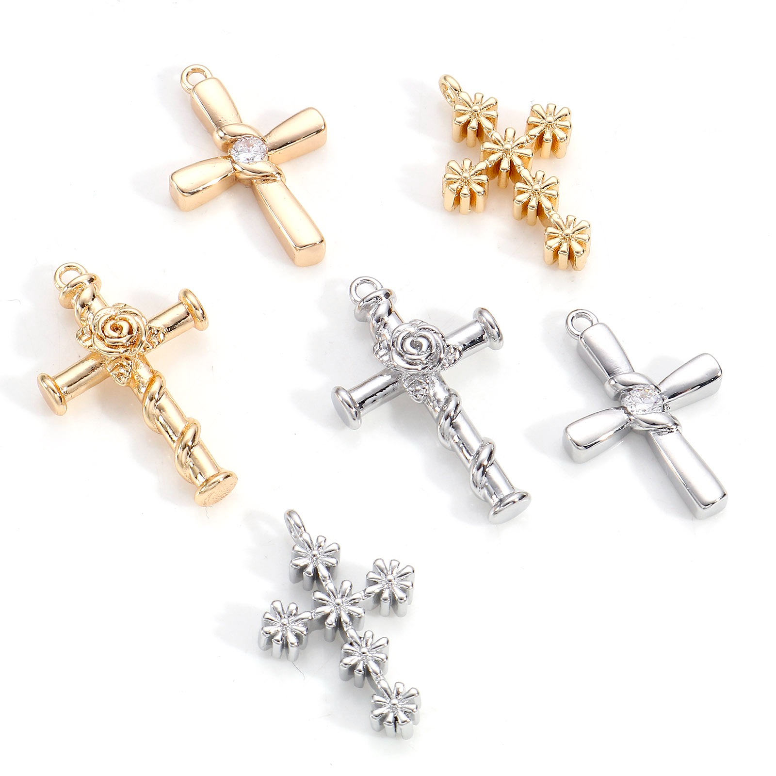 Immagine di Ottone Religione Charms Croce Vero Oro Placcato 2 Pz
