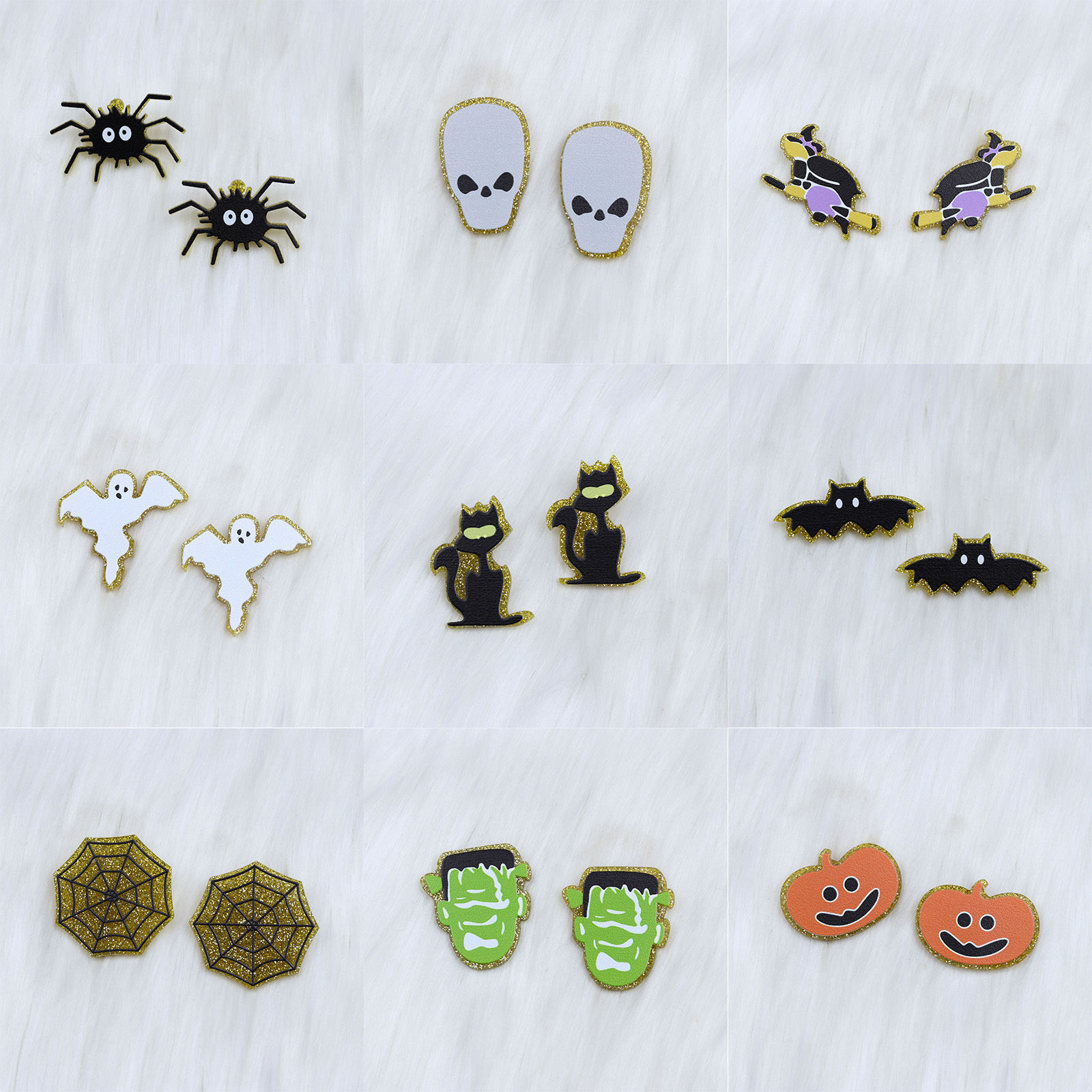 Picture of Acrylic Cute Ear Post Stud Earrings Multicolor Halloween Ghost Halloween Skeleton Skull Glitter