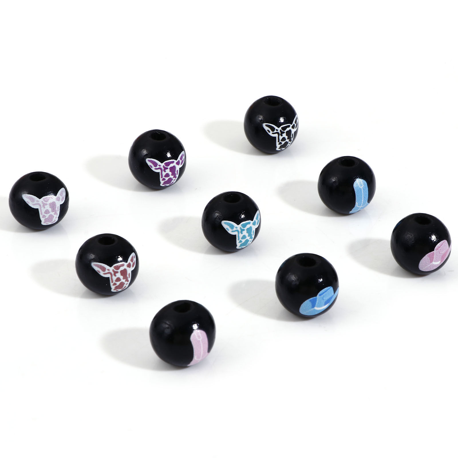 Picture of Natural Wood West Cowboy Spacer Beads For DIY Jewelry Making Round Black Taren About 16mm Dia.