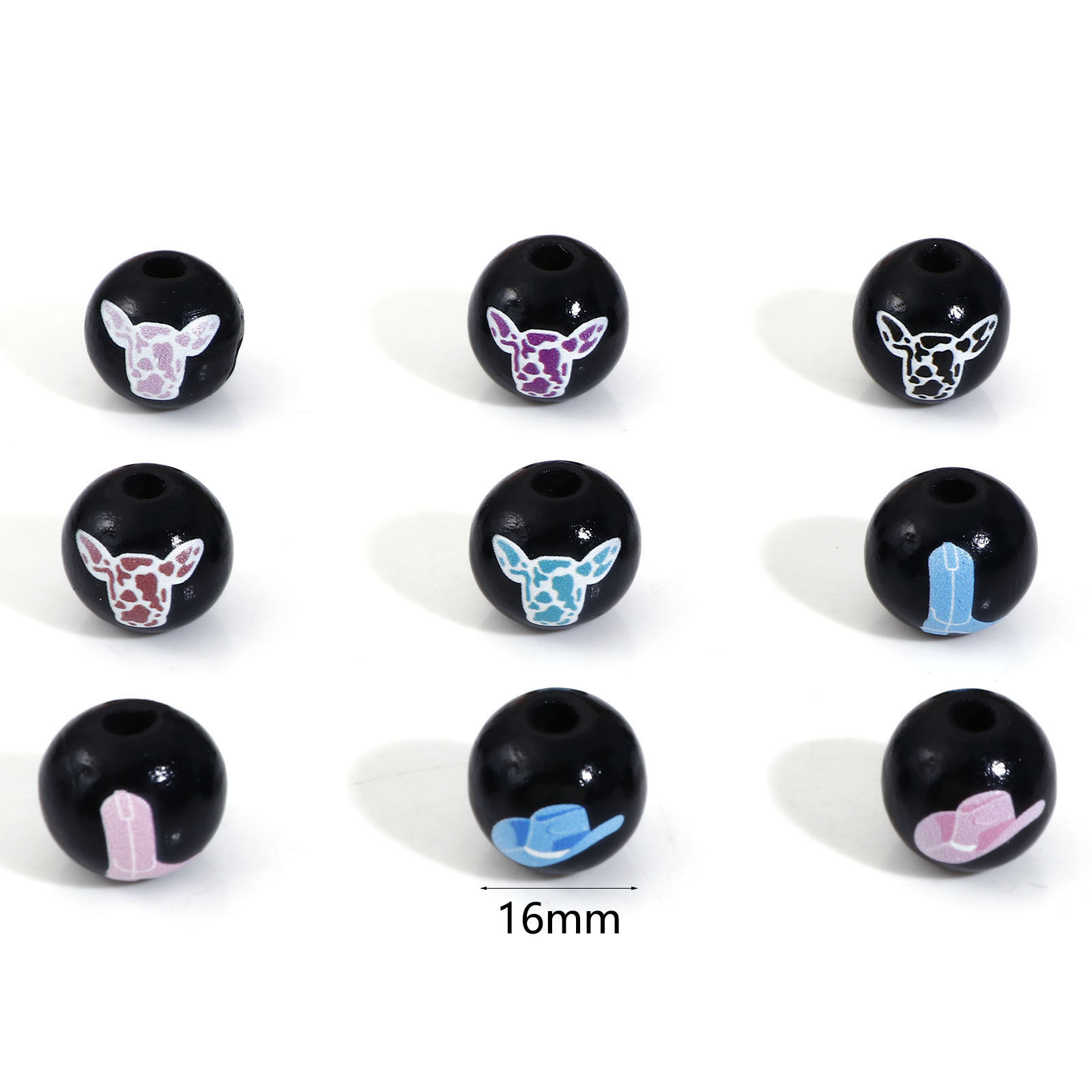Picture of Natural Wood West Cowboy Spacer Beads For DIY Jewelry Making Round Black Taren About 16mm Dia.