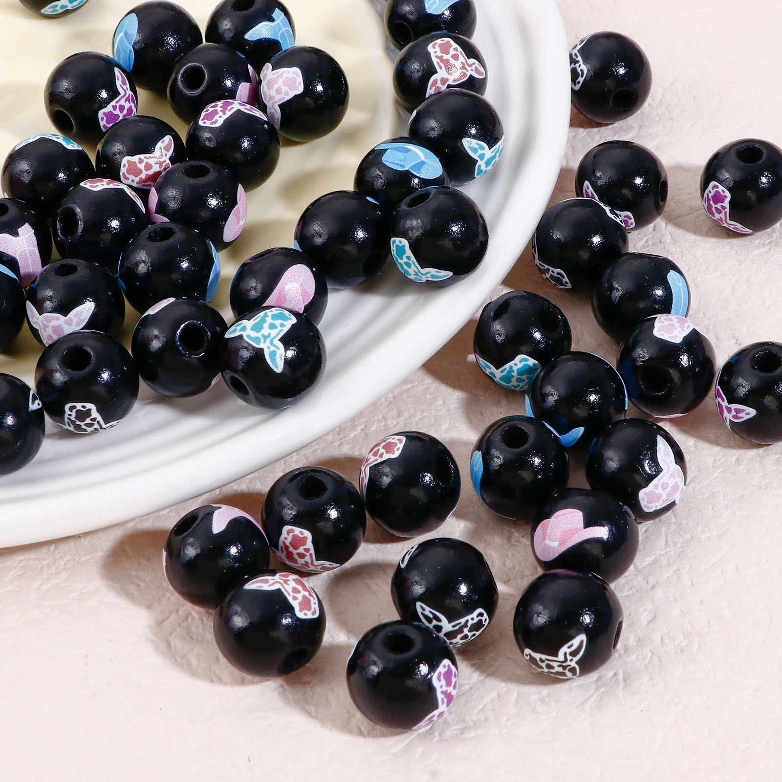 Picture of Natural Wood West Cowboy Spacer Beads For DIY Jewelry Making Round Black Taren About 16mm Dia.