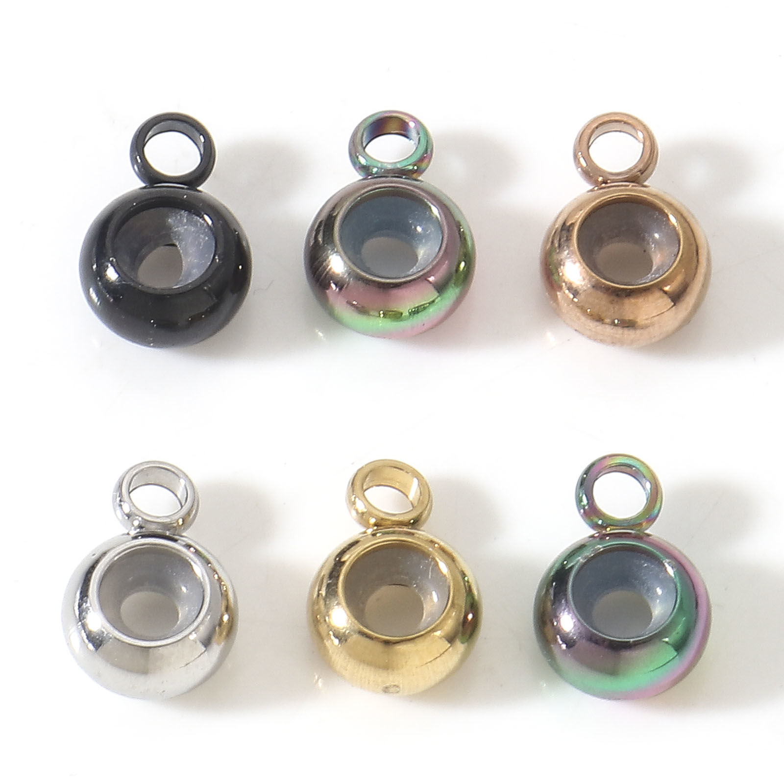 Picture of 304 Stainless Steel Stopper Spacer Beads With Rubber Core For DIY Jewelry Making Findings Round 9mm x 6mm