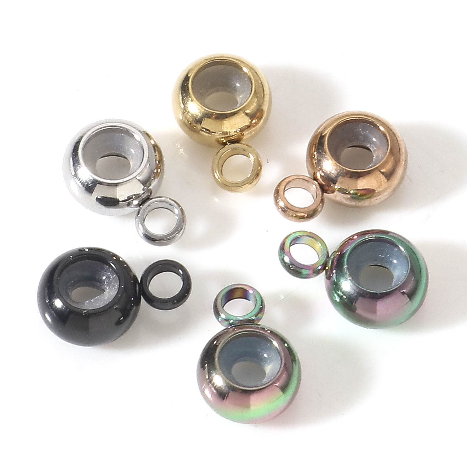 Picture of 304 Stainless Steel Stopper Spacer Beads With Rubber Core For DIY Jewelry Making Findings Round 9mm x 6mm