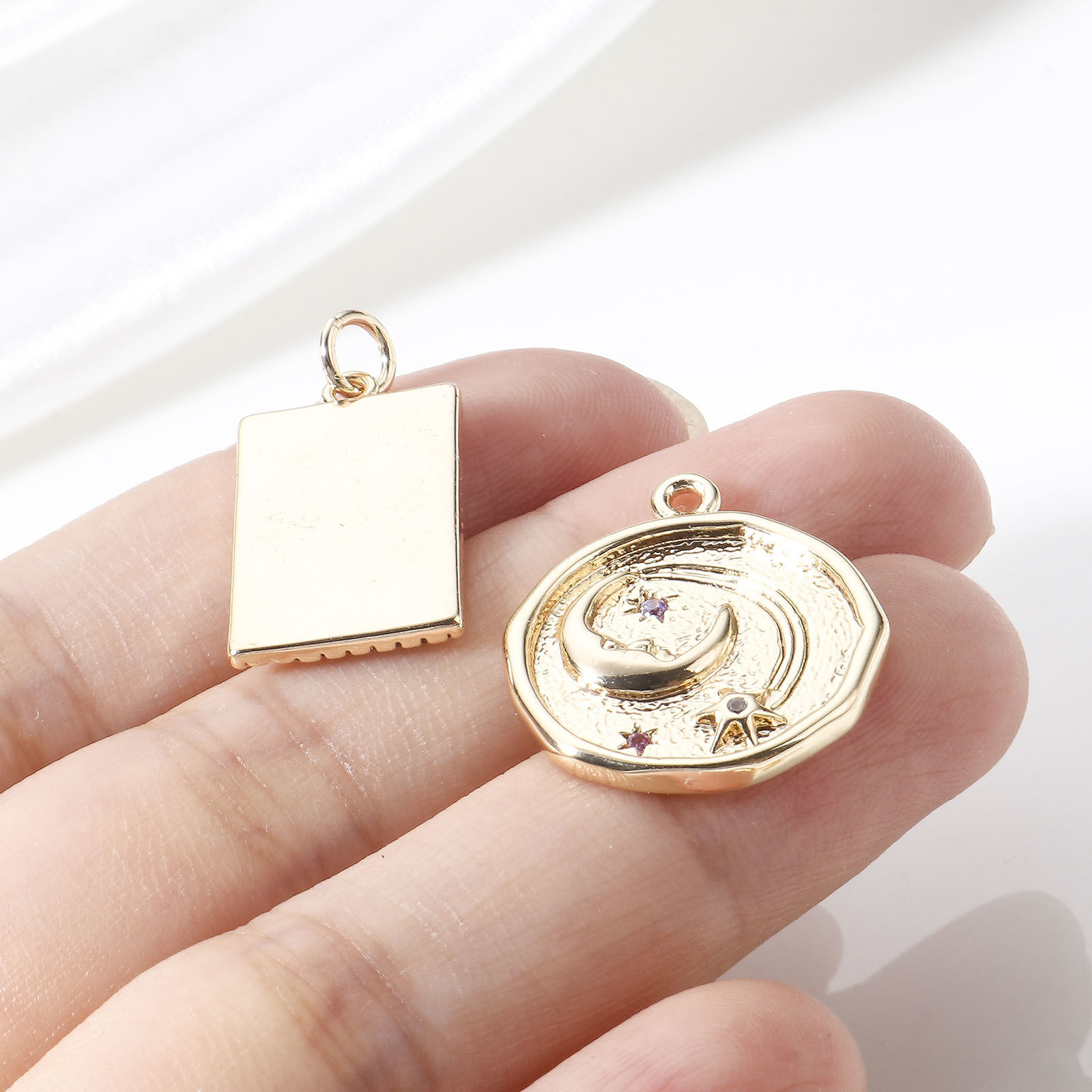 Picture of Brass Charms 18K Real Gold Plated 3D Clear Cubic Zirconia