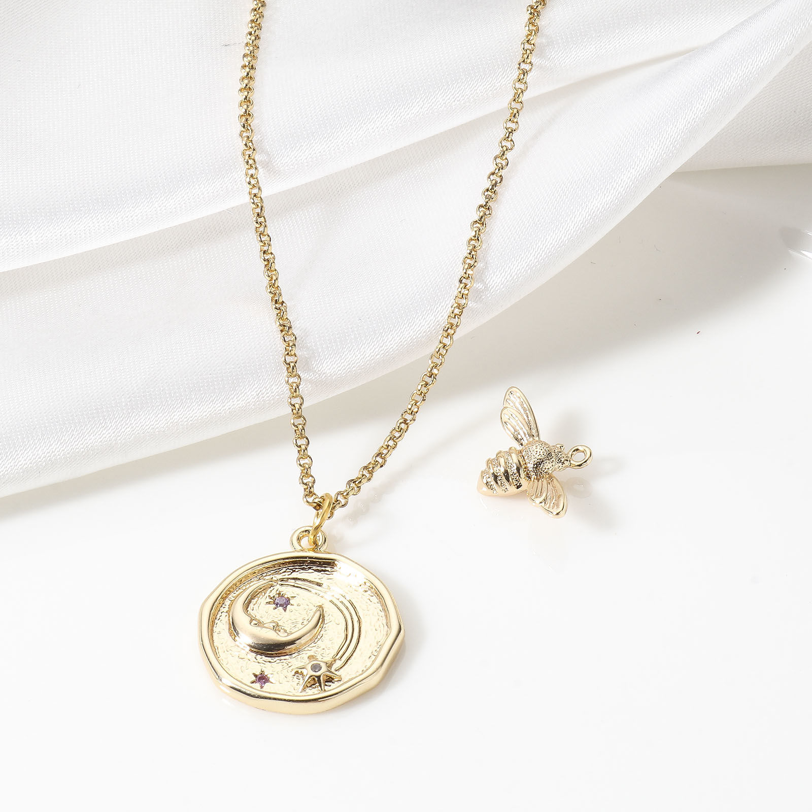 Picture of Brass Charms 18K Real Gold Plated 3D Clear Cubic Zirconia