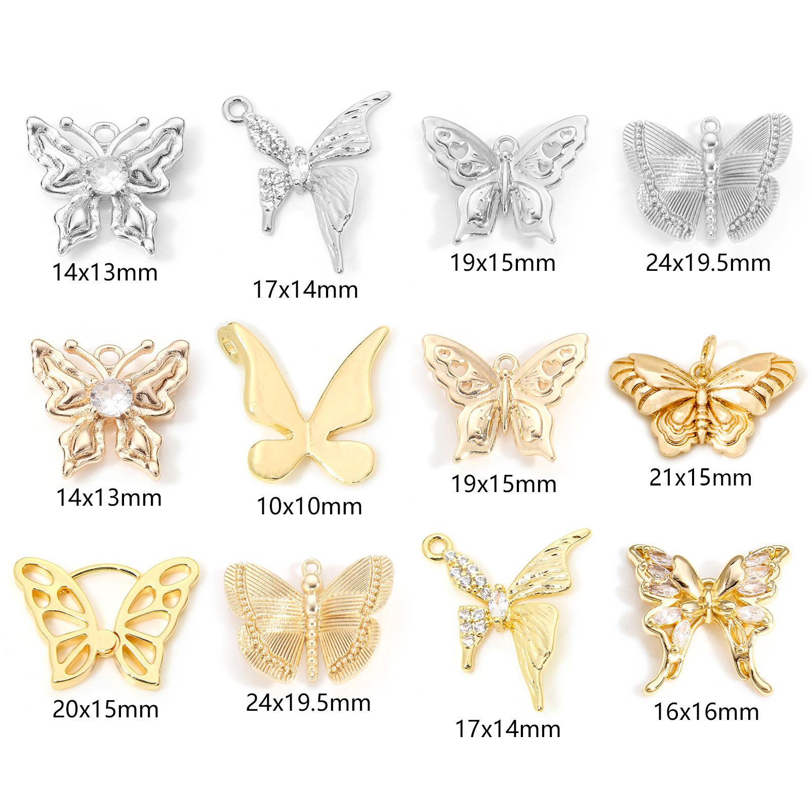 Picture of Brass Insect Charms Real Gold Plated Butterfly Animal Clear Cubic Zirconia 14mm x 13mm