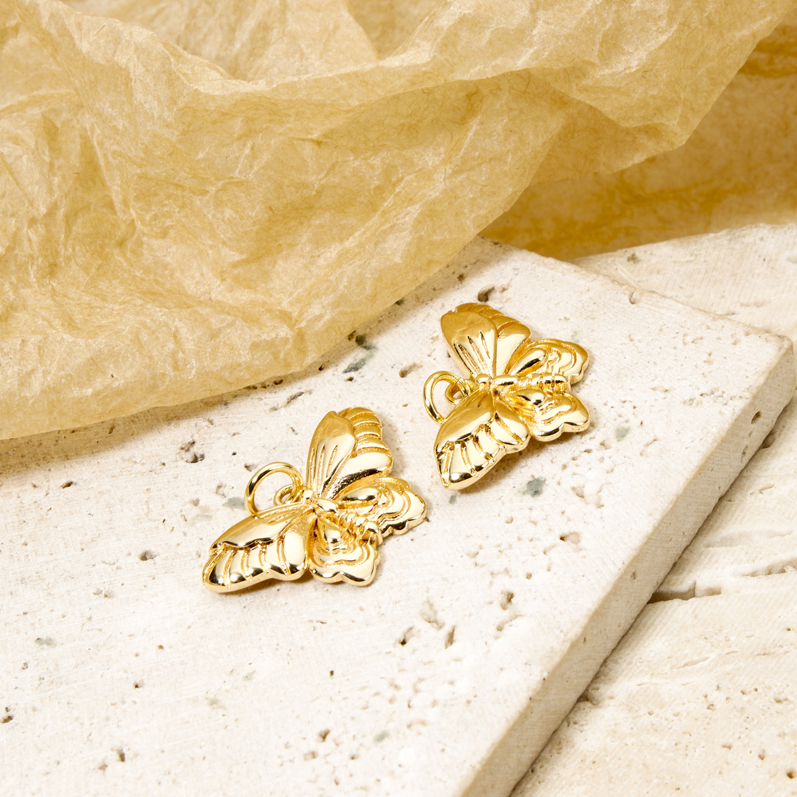Picture of Brass Insect Charms Real Gold Plated Butterfly Animal Clear Cubic Zirconia 14mm x 13mm