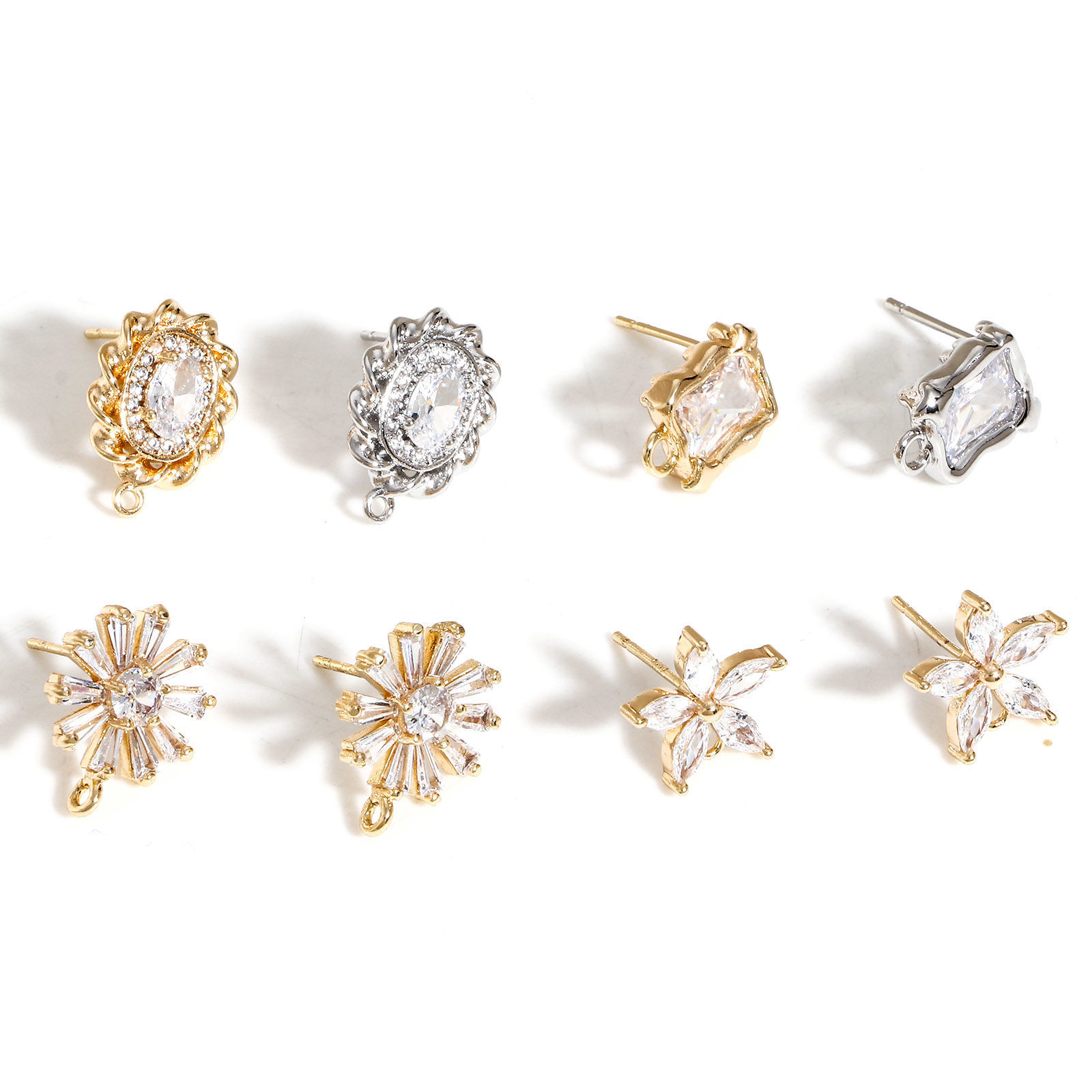 Immagine di Ottone Orecchini a Perno Multicolore Fiore Con Loop Trasparente Cubic Zirconiae 2 Pz