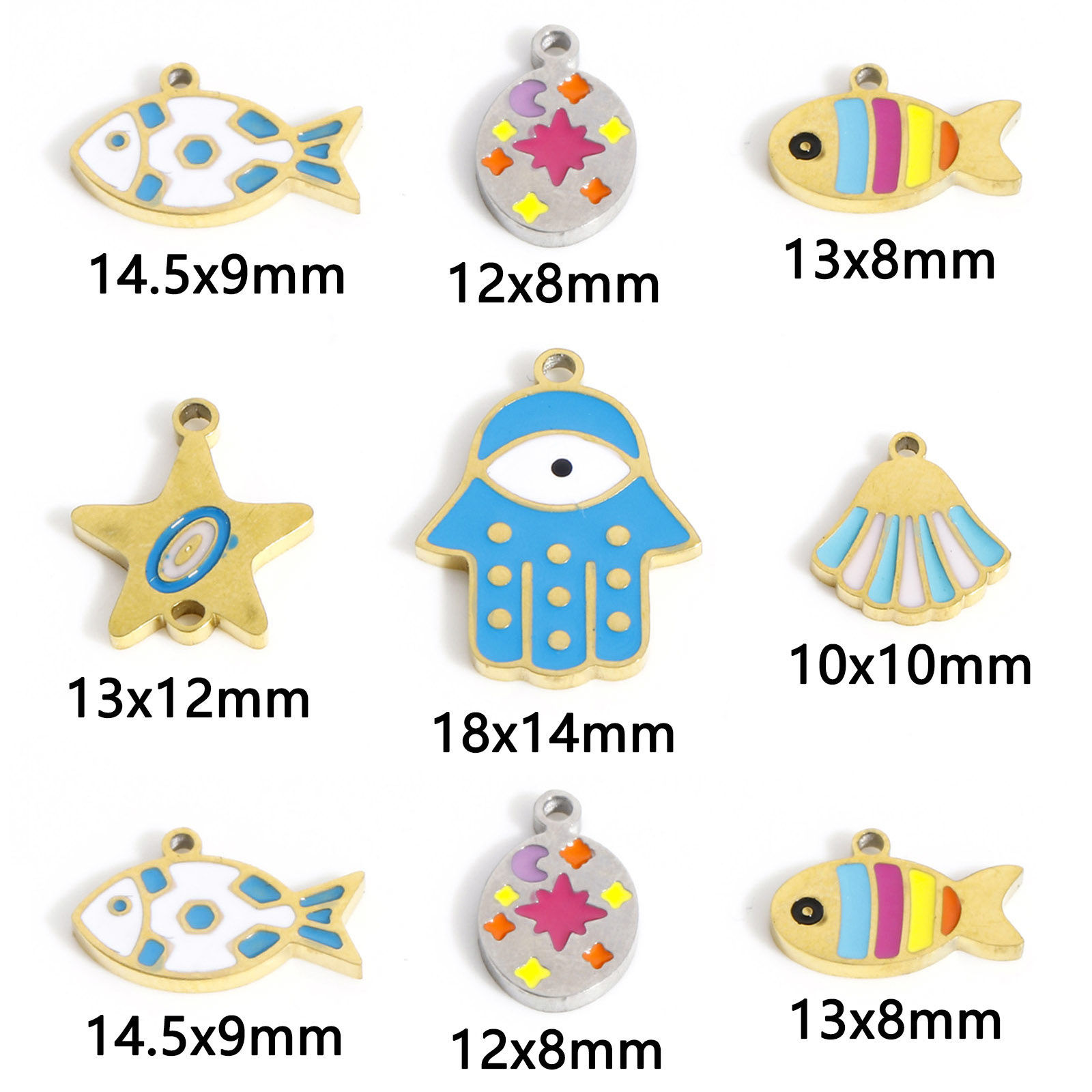 Bild von 2 Stück 316 Edelstahl Charms Muschel Bunt Fisch Emaille
