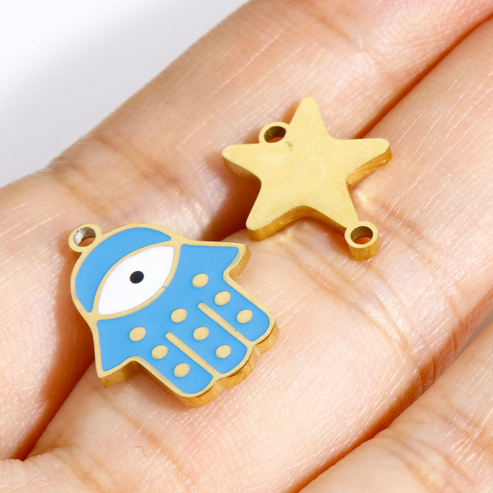 Bild von 2 Stück 316 Edelstahl Charms Muschel Bunt Fisch Emaille