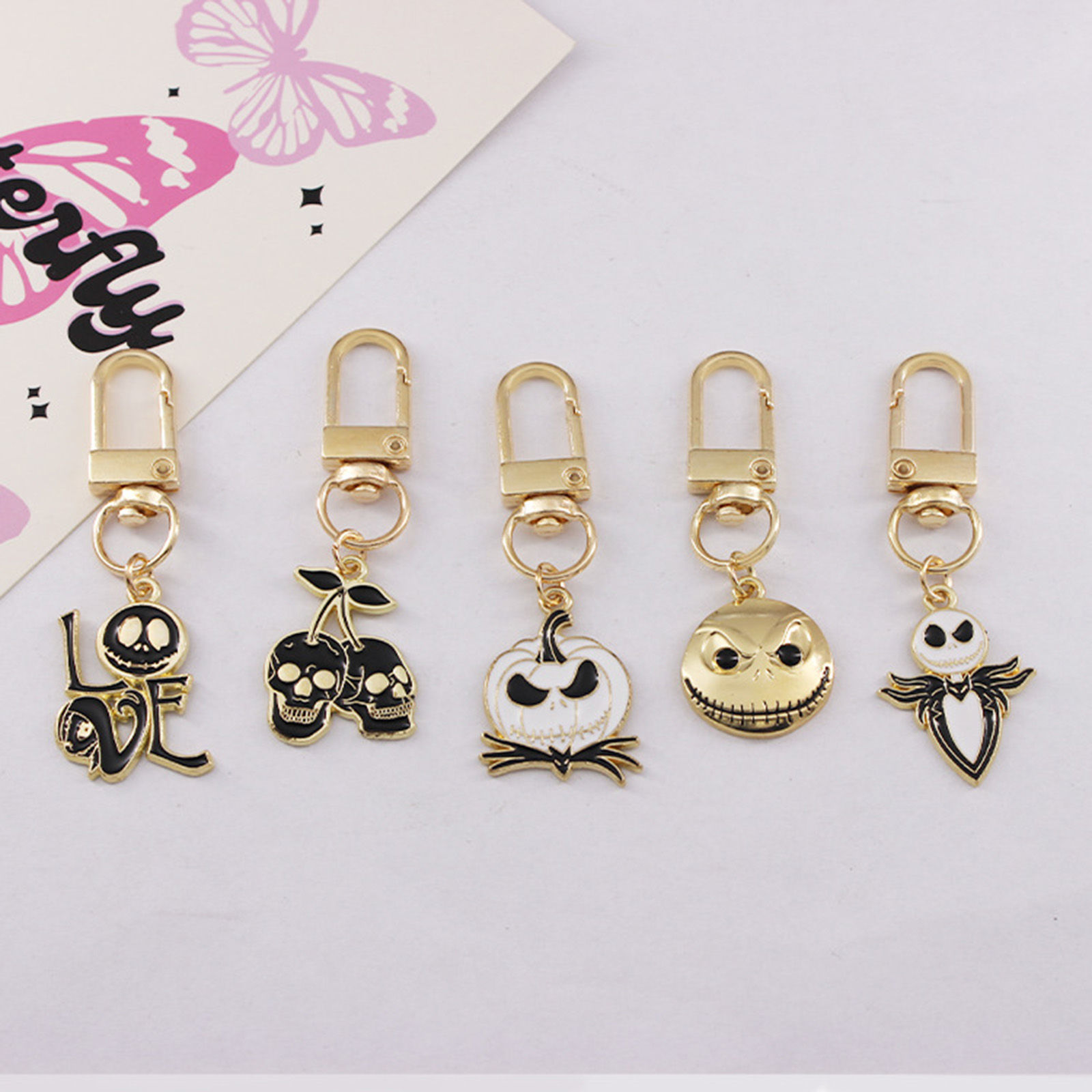 Picture of Cute Keychain & Keyring Gold Plated Multicolor Halloween Pumpkin Ghost Face Enamel