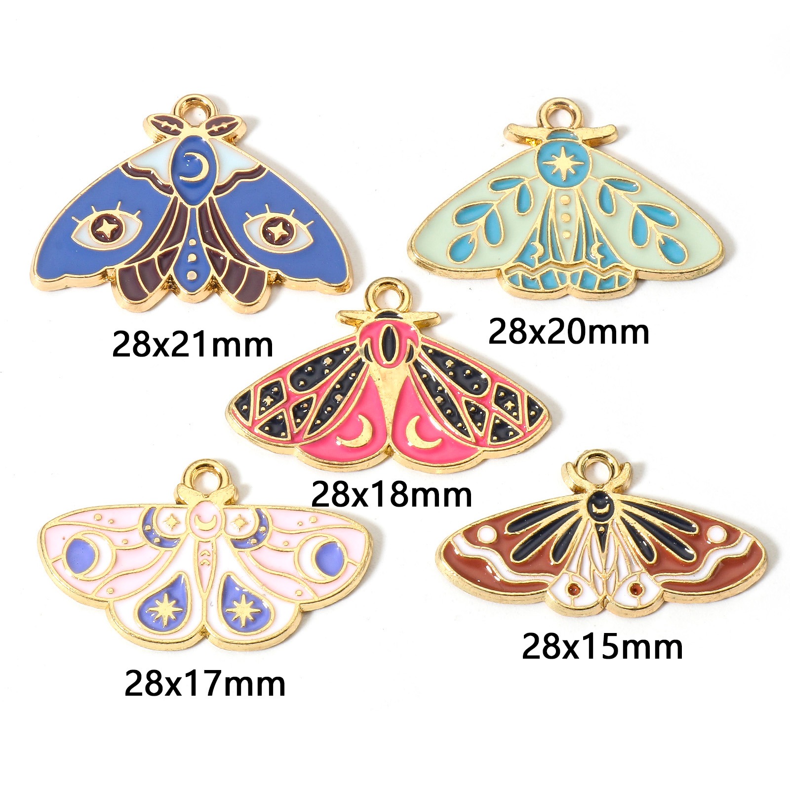 Picture of Zinc Based Alloy Insect Charms Gold Plated Multicolor Moth Sun & Moon Enamel