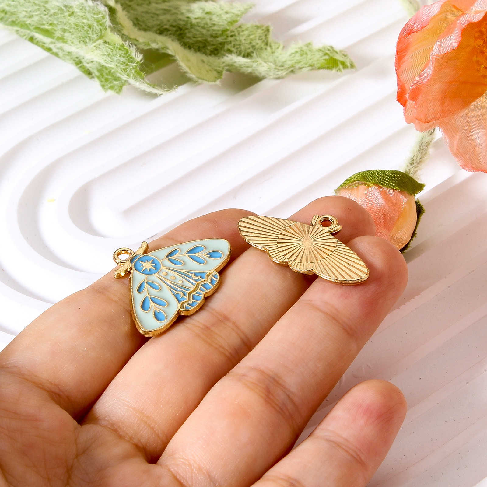 Picture of Zinc Based Alloy Insect Charms Gold Plated Multicolor Moth Sun & Moon Enamel