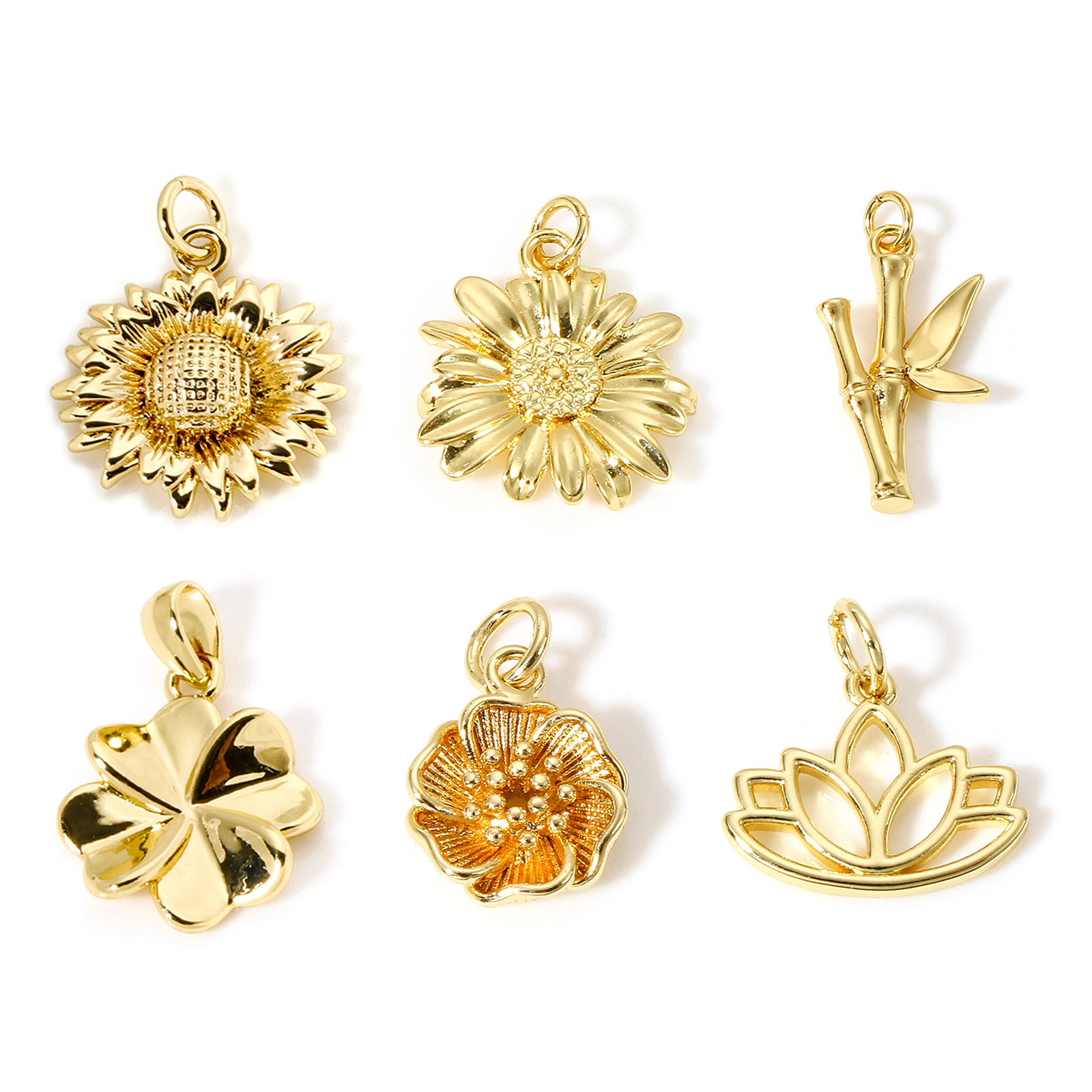 Immagine di 1 Pz Ottone Charms Fiore 18K Vero Oro Placcato