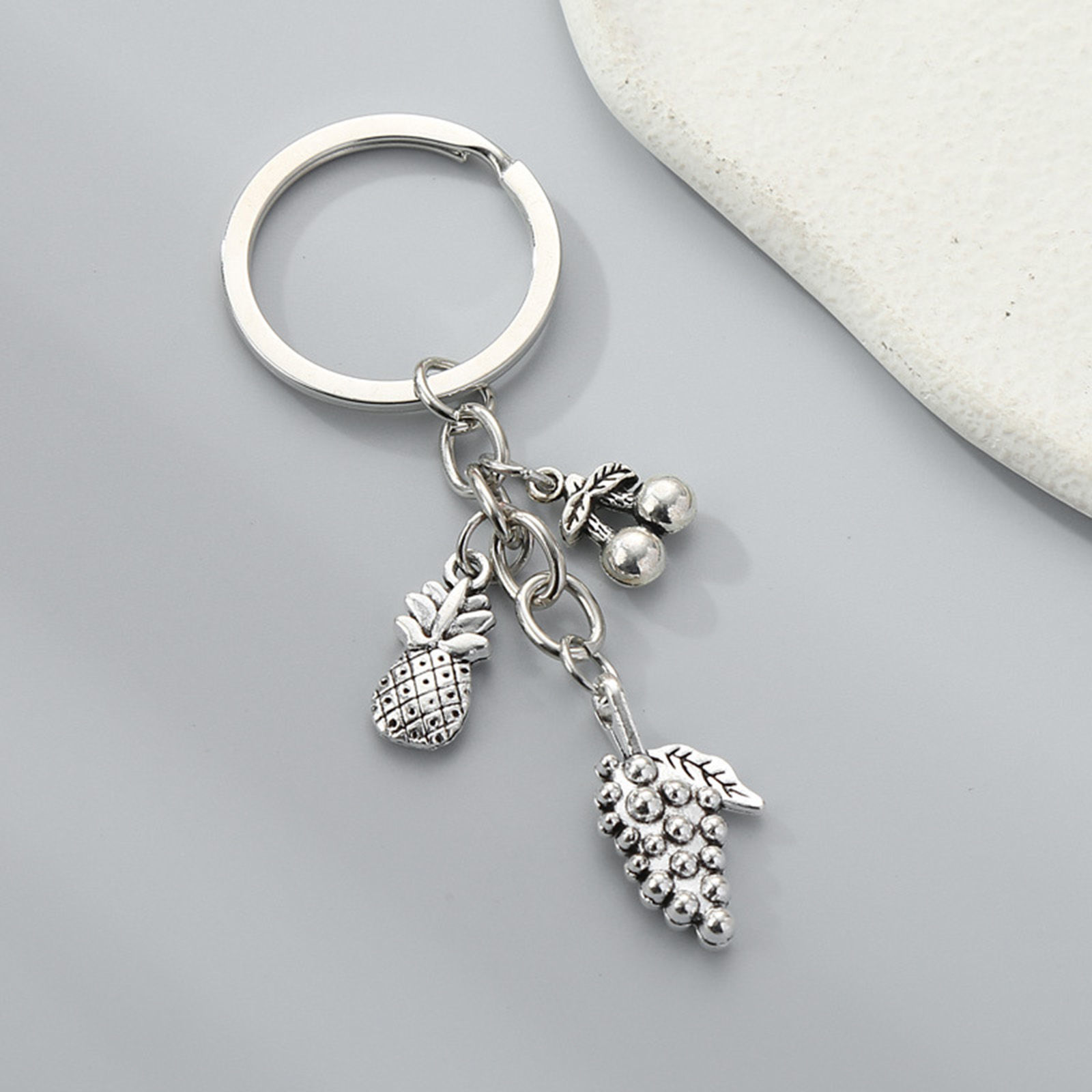 Picture of Pastoral Style Keychain & Keyring Antique Silver Color Pineapple/ Ananas Fruit Grape
