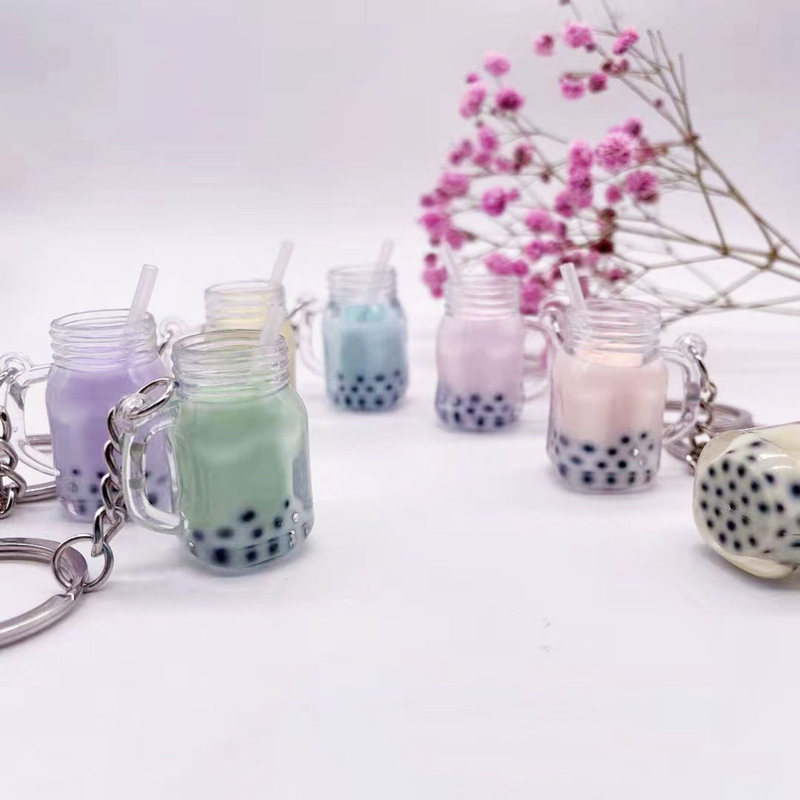 Image de 1 Pièce Porte-Clés en Acrylique Argent Mat Multicolore Bouteille de Lait Tasse Mini-Simulation
