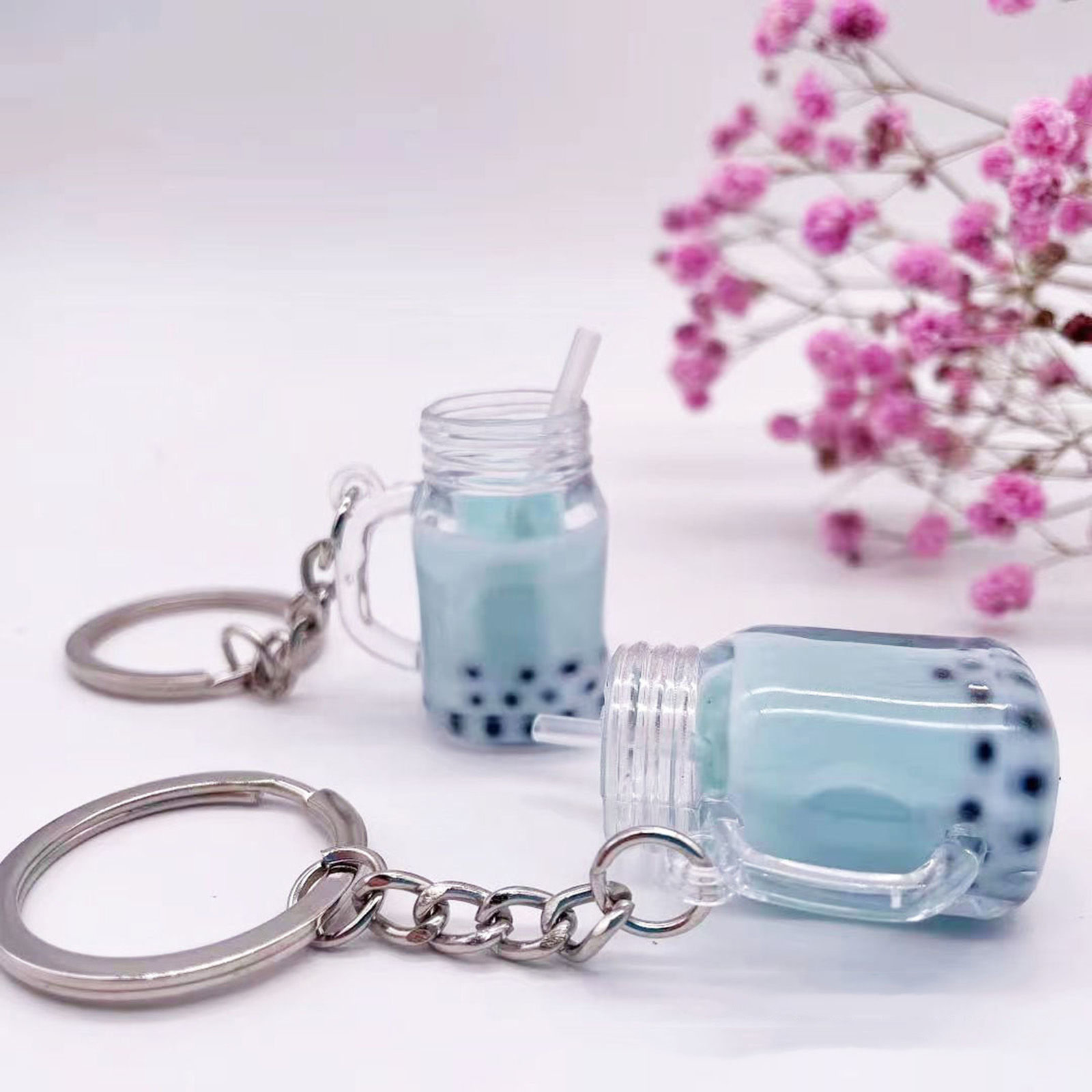Image de 1 Pièce Porte-Clés en Acrylique Argent Mat Multicolore Bouteille de Lait Tasse Mini-Simulation