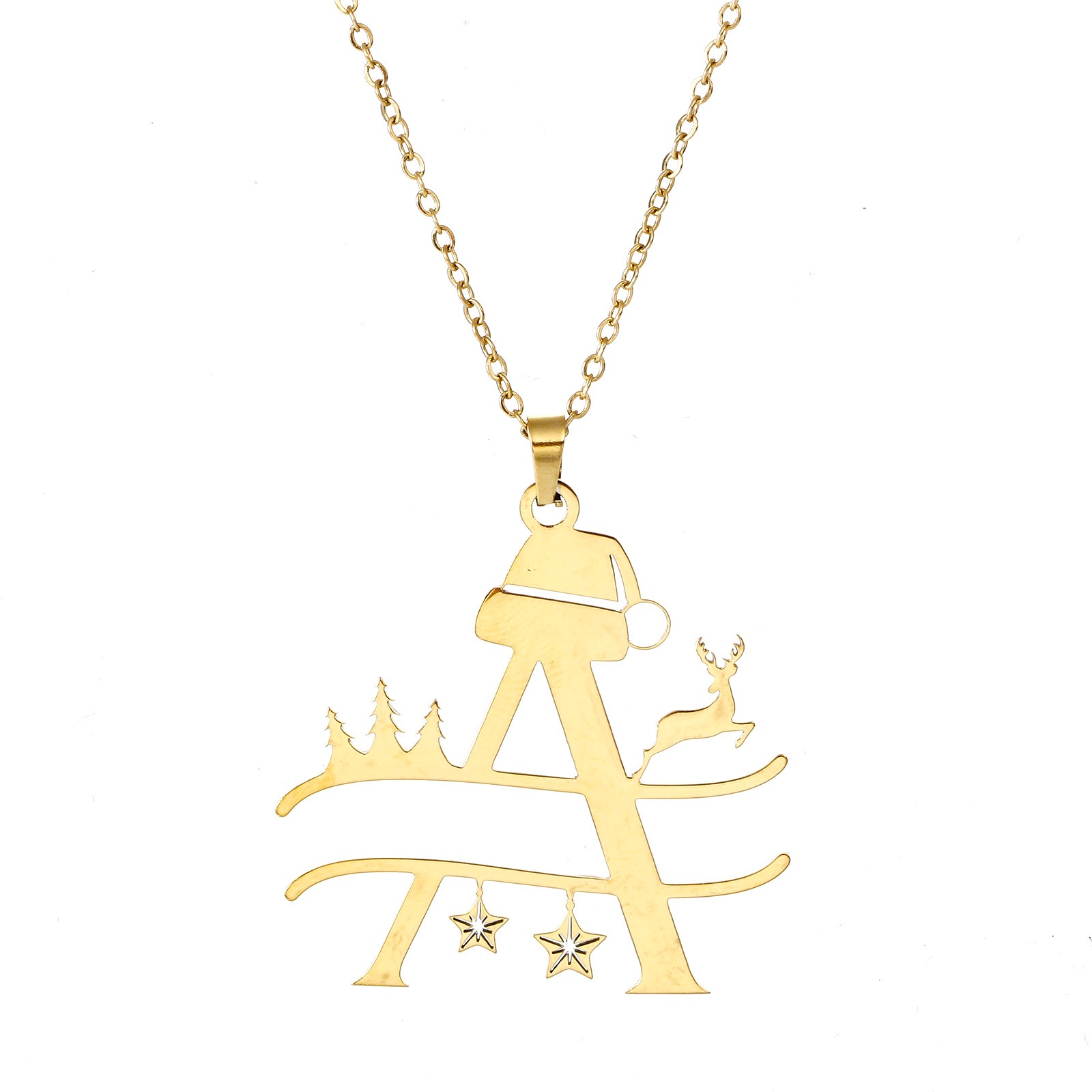 Picture of 304 Stainless Steel Link Cable Chain Necklace Gold Plated Christmas Hats Christmas Reindeer 40cm(15 6/8") long