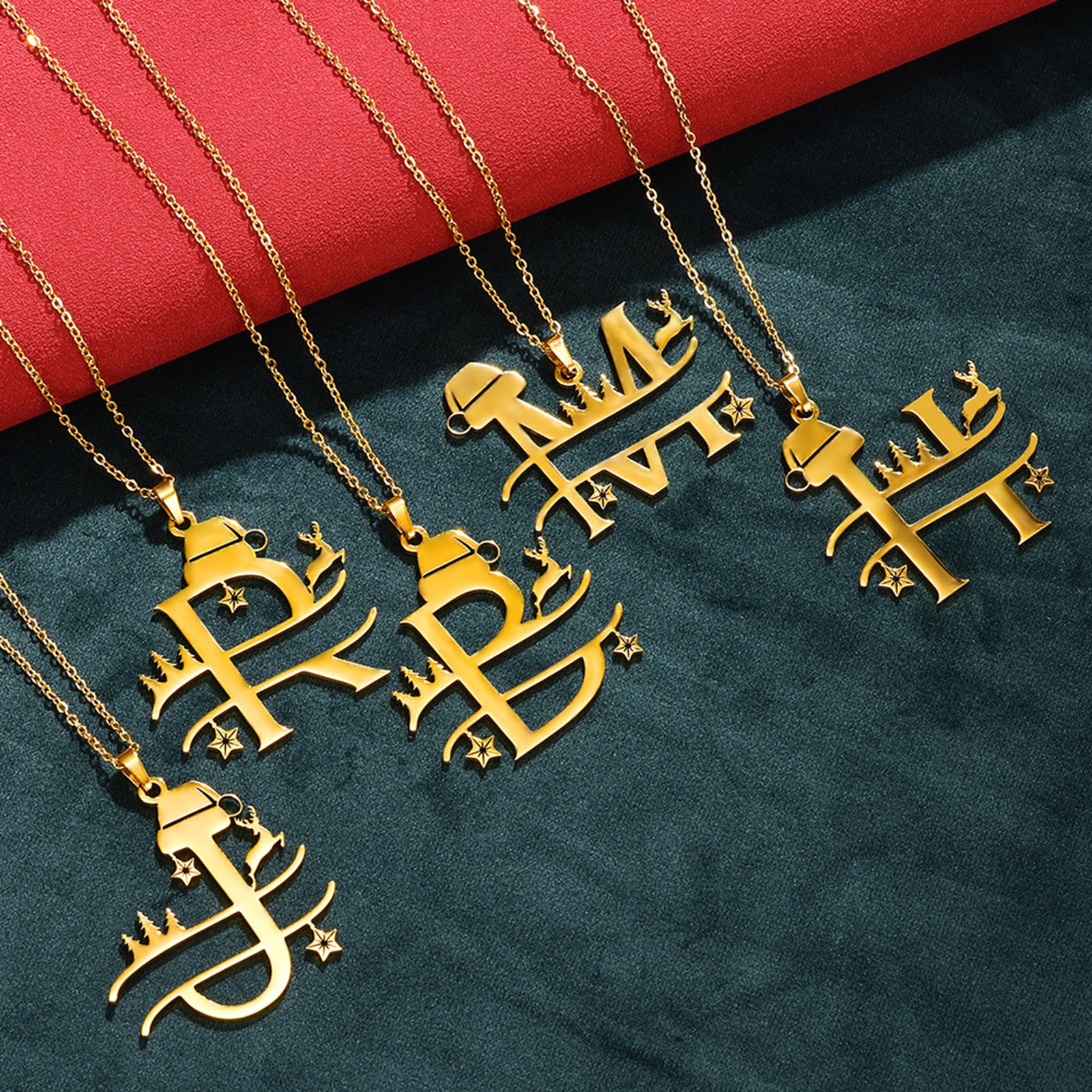 Picture of 304 Stainless Steel Link Cable Chain Necklace Gold Plated Christmas Hats Christmas Reindeer 40cm(15 6/8") long
