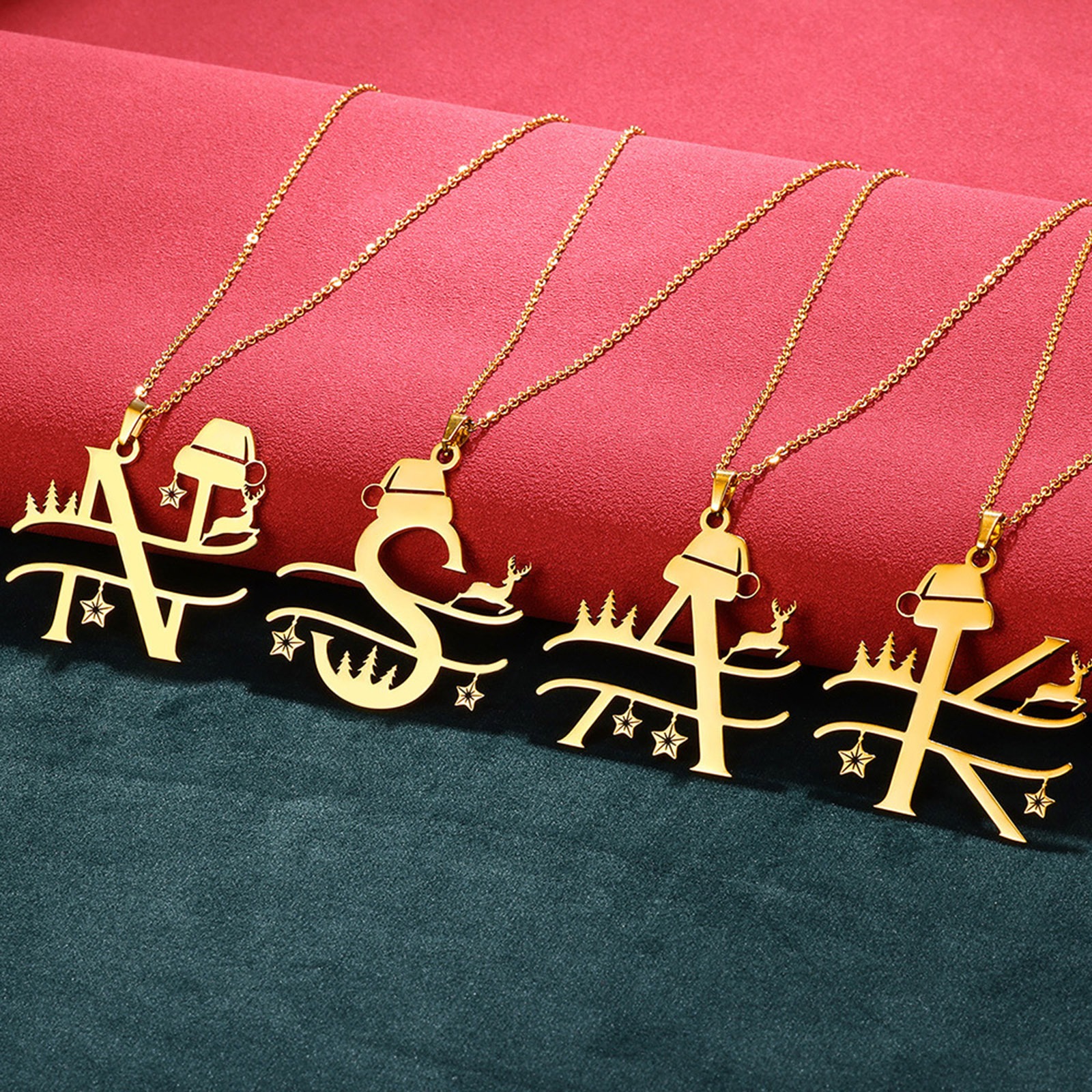 Picture of 304 Stainless Steel Link Cable Chain Necklace Gold Plated Christmas Hats Christmas Reindeer 40cm(15 6/8") long