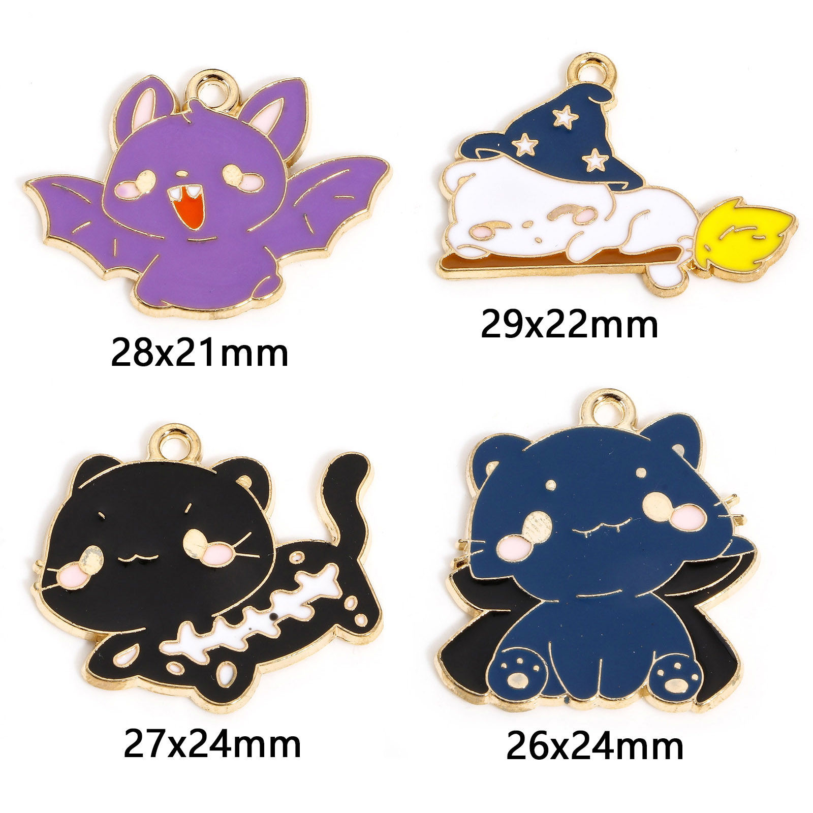 Picture of Zinc Based Alloy Halloween Charms Gold Plated Cat Animal Enamel