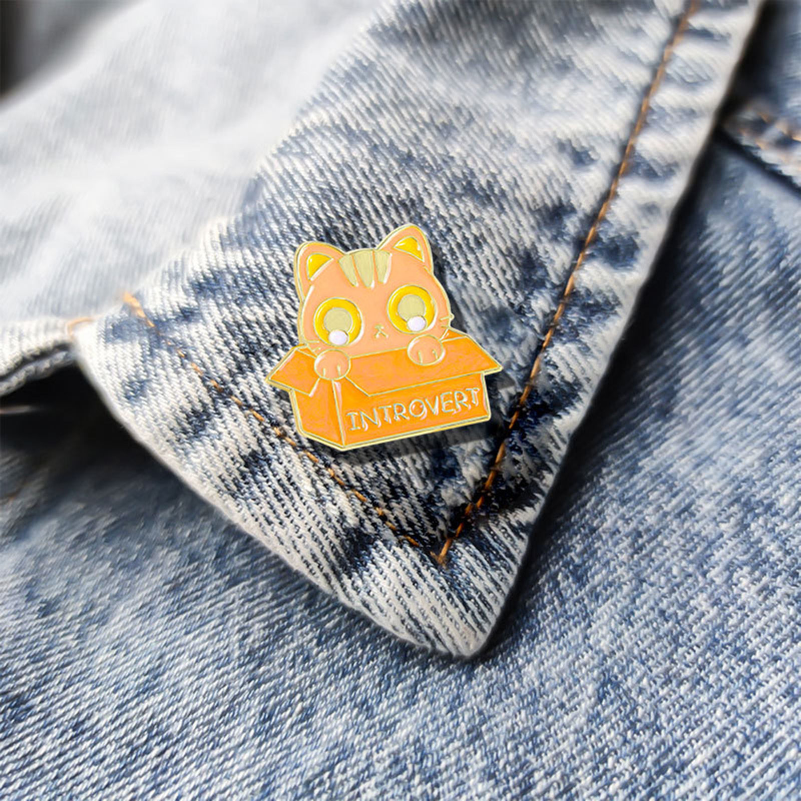 Picture of Cute Pin Brooches Box Cat Multicolor Enamel