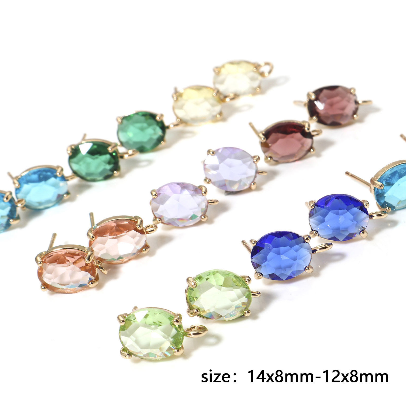 Picture of Brass & Glass Ear Post Stud Earrings Gold Plated Oval Multicolor Rhinestone With Loop