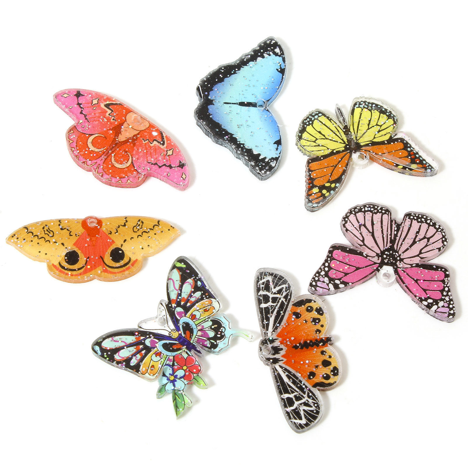 Imagen de 10 Unidades Acrílico Gótico Colgantes Polilla Mariposa Multicolor Glitter