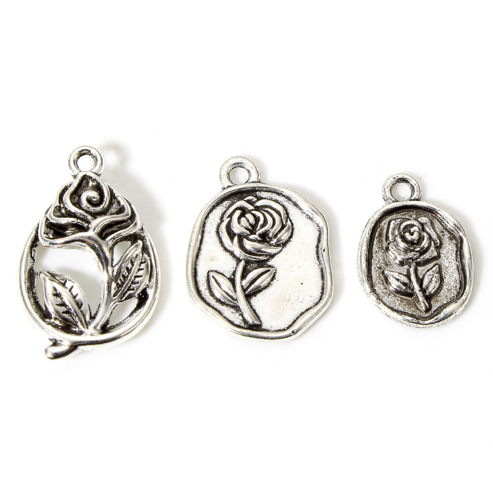 Picture of Zinc Based Alloy Charms Antique Silver Color Rose Flower
