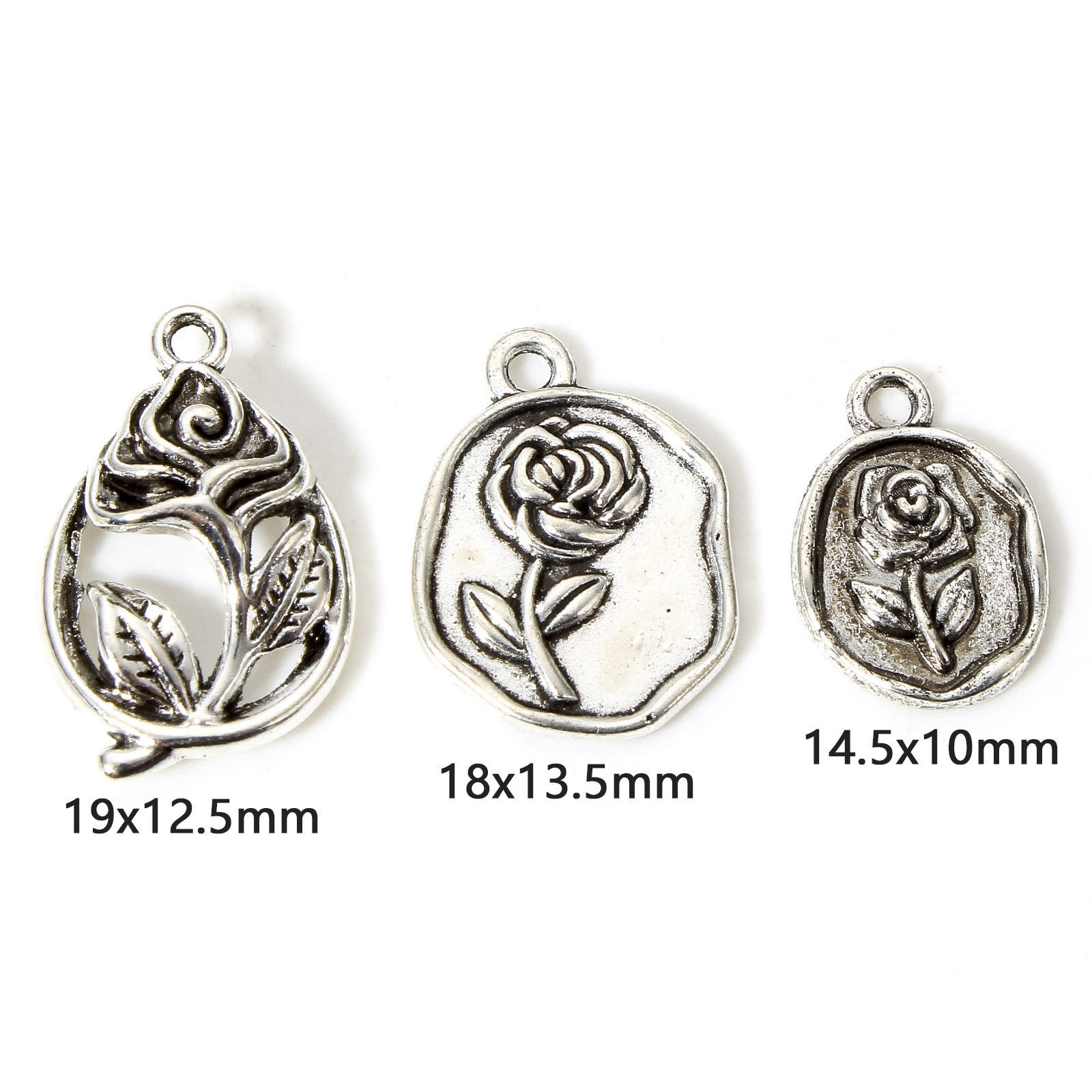 Picture of Zinc Based Alloy Charms Antique Silver Color Rose Flower
