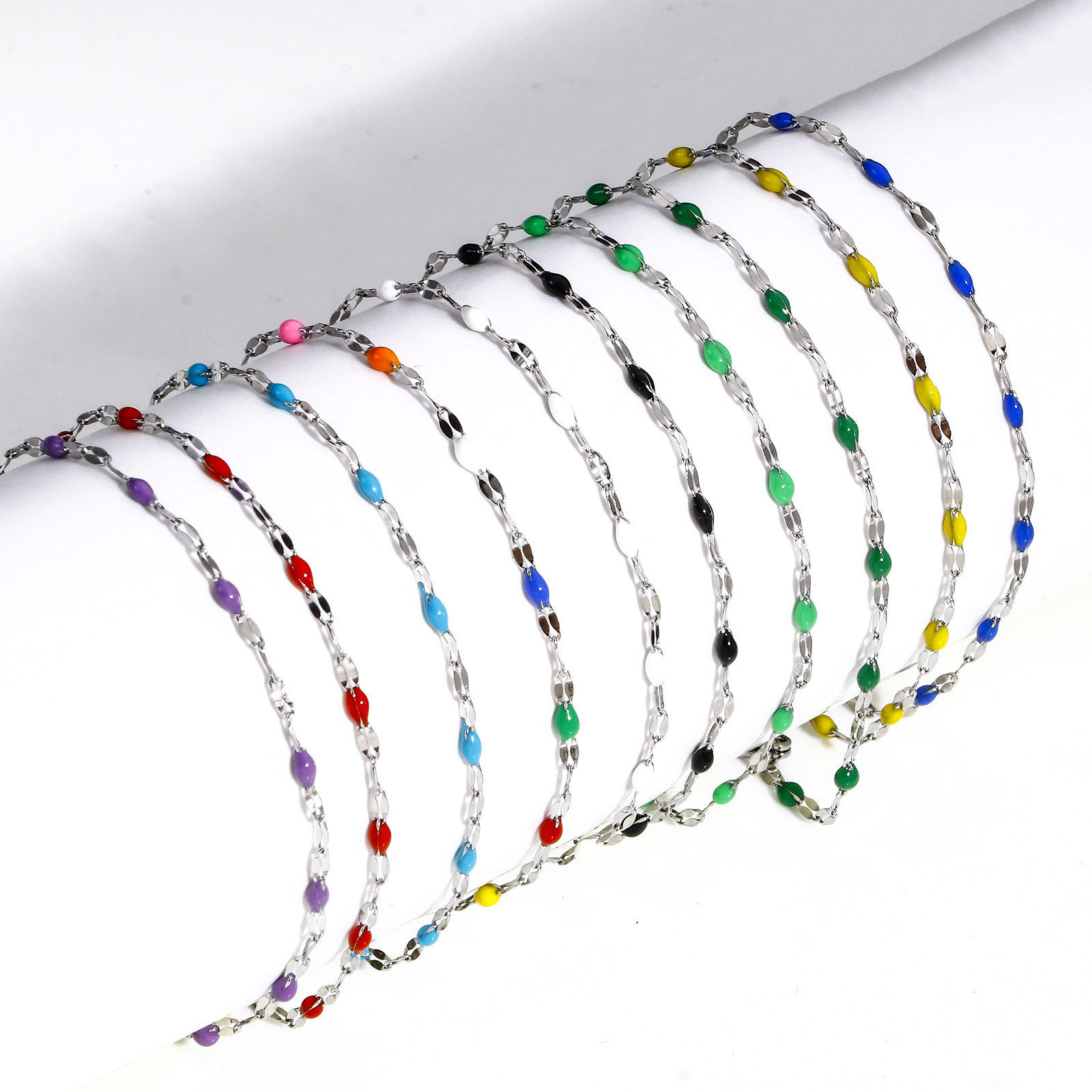 Picture of Wholesale Enamel 304 Stainless Steel Lips Chain Bracelets, Silver Tone Women's Stylish Gift Jewelry Supply, 17.5cm(6 7/8") long