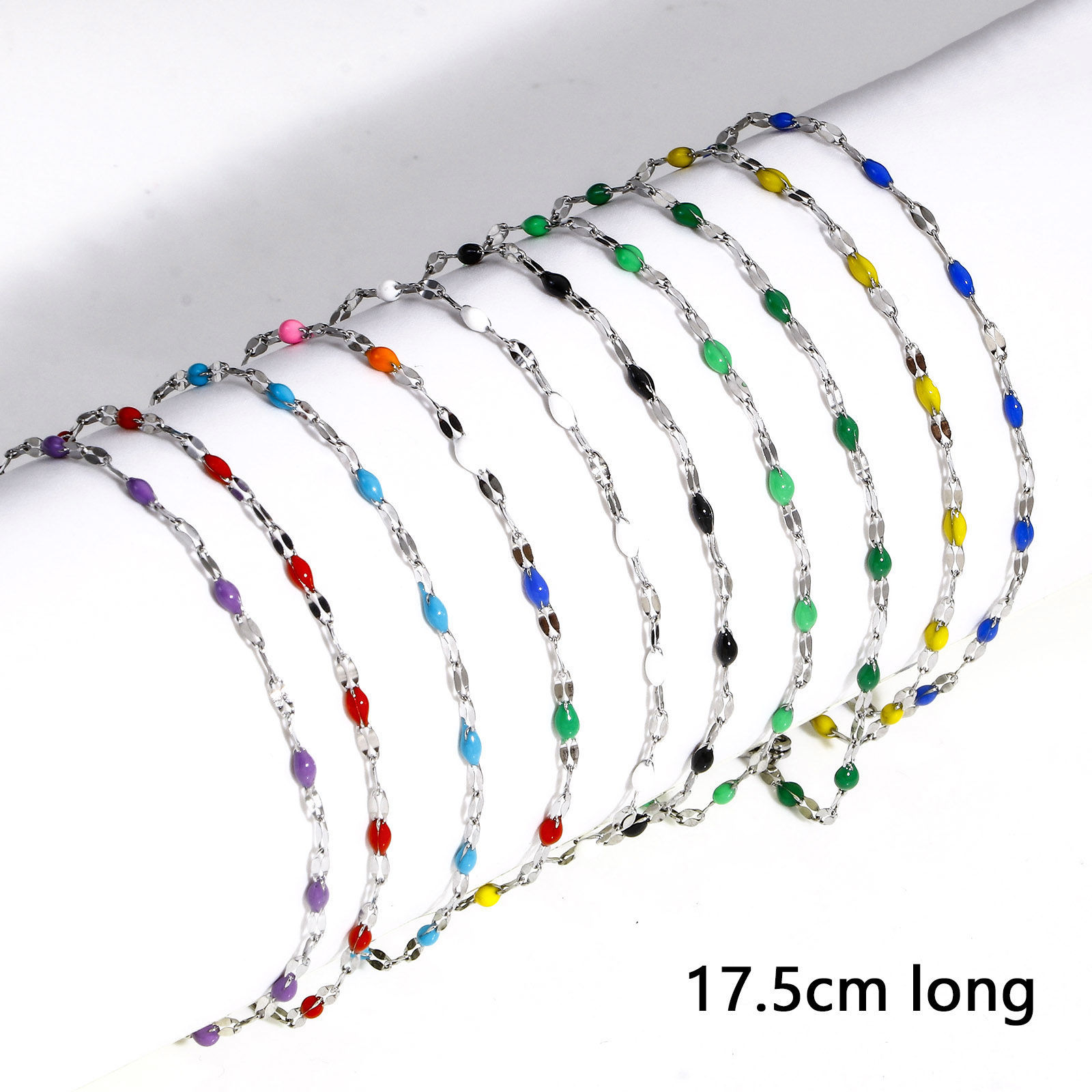 Picture of Wholesale Enamel 304 Stainless Steel Lips Chain Bracelets, Silver Tone Women's Stylish Gift Jewelry Supply, 17.5cm(6 7/8") long
