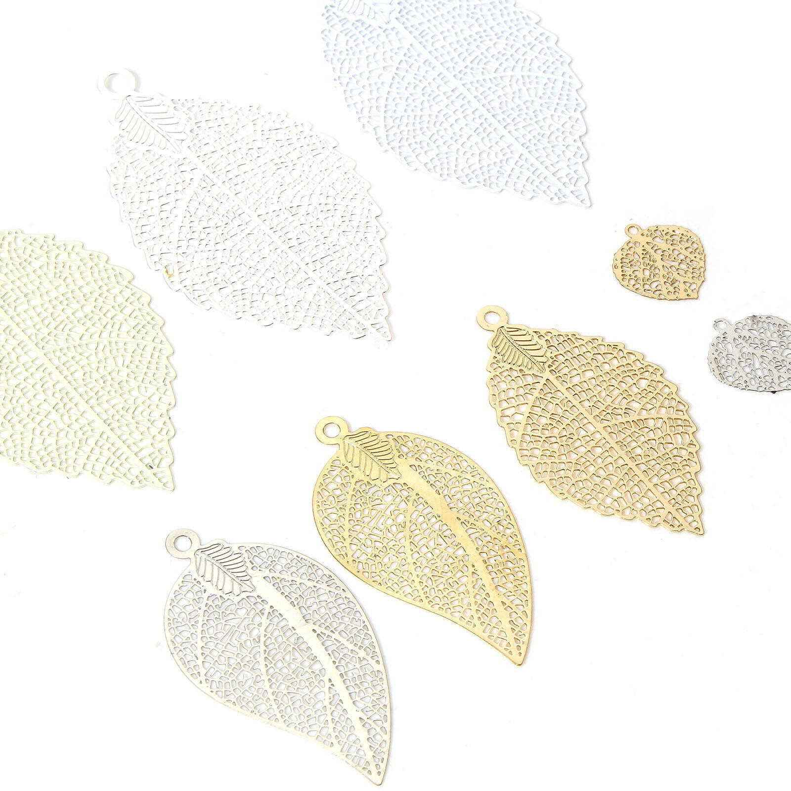 Picture of Iron Based Alloy Filigree Stamping Pendants Multicolor Leaf Hollow