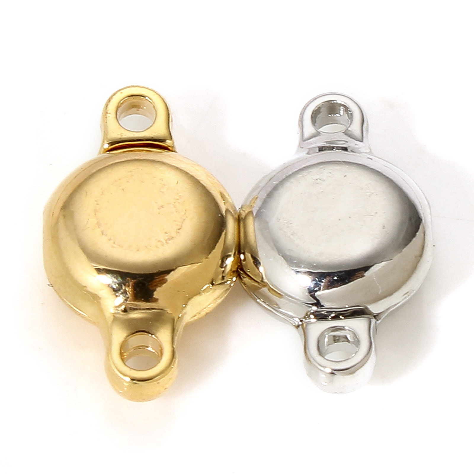 Image de 2 Kits Fermoir Magnétique en Laiton Plat-Rond Plaqué Or Véritable