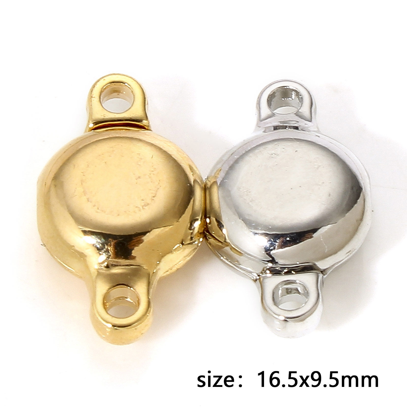 Image de 2 Kits Fermoir Magnétique en Laiton Plat-Rond Plaqué Or Véritable
