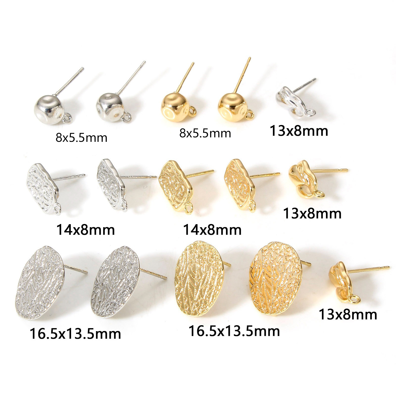Immagine di 2 Pz Ottone Martellato Orecchino a Bottone per Orecchio con Accessori per Connettori ad Anello Vero Oro Placcato Ovale goffratura