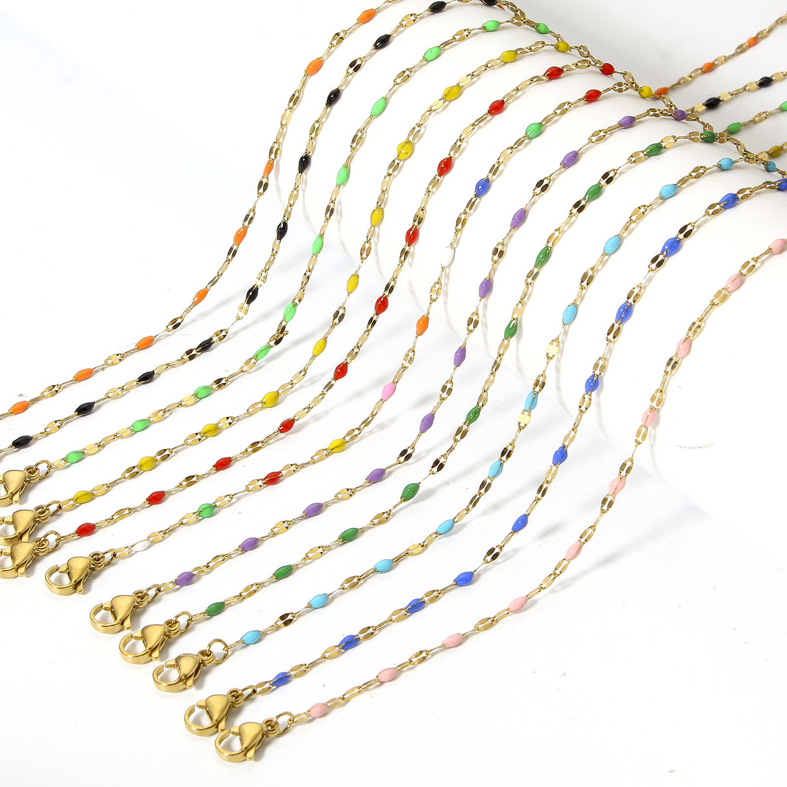 Picture of Wholesale Enamel Lips Chain Necklace, Gold Plated 304 Stainless Steel, Unisex Stylish Minimalist Gift Jewelry For Retailer, 45.5cm(17.9") long, Chain Size: 2mm