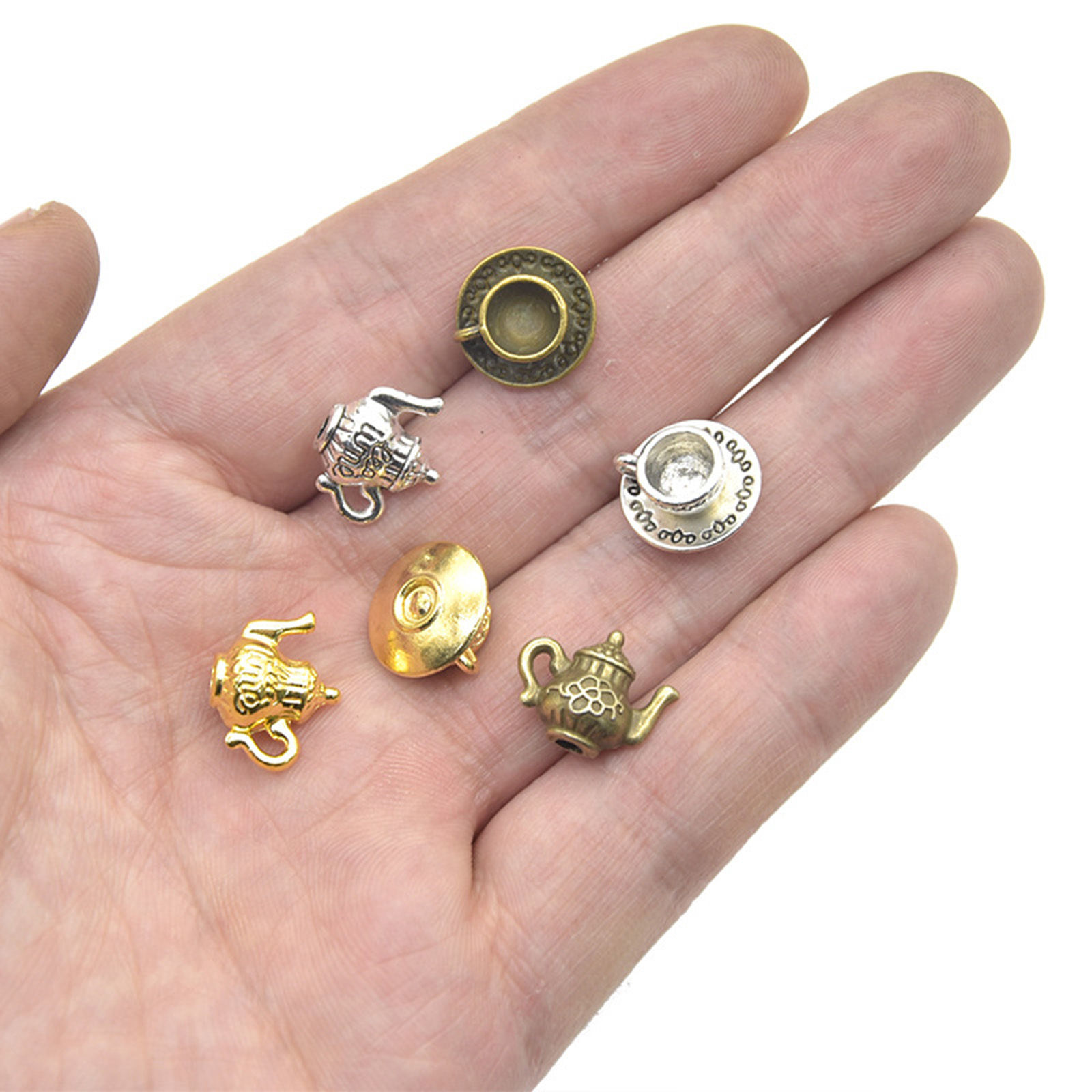 Bild von 20 Stück Zinklegierung Charms Bunt Teekanne Tasse 3D 13mm
