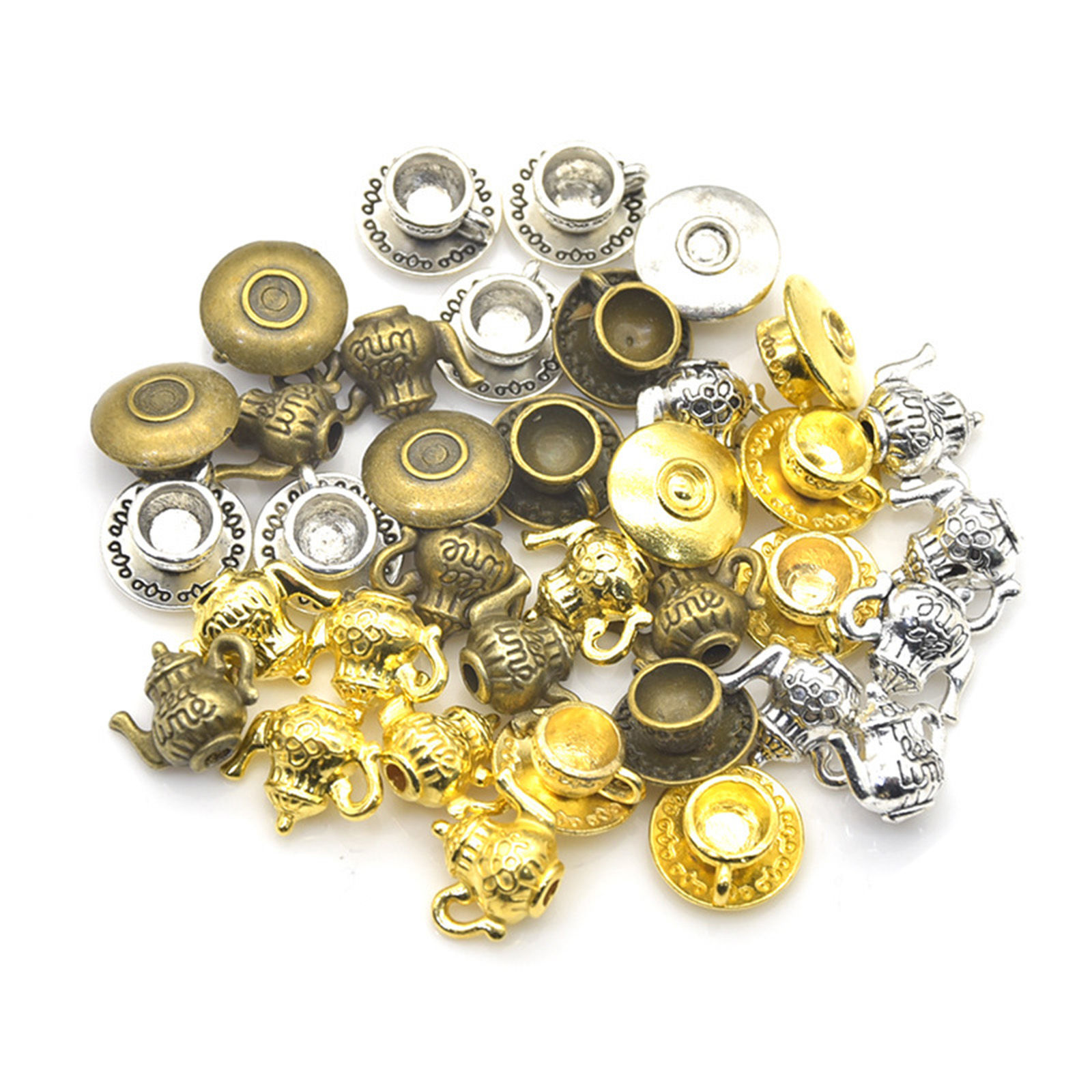 Bild von 20 Stück Zinklegierung Charms Bunt Teekanne Tasse 3D 13mm