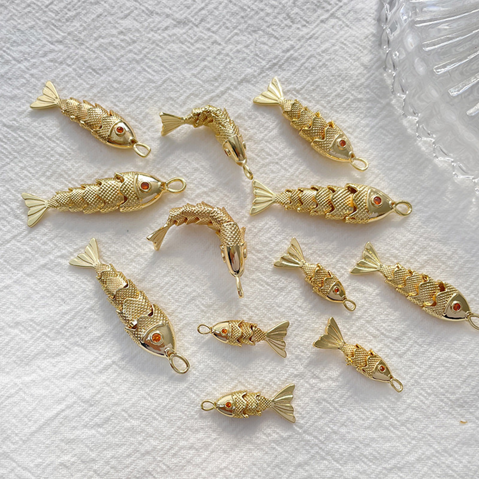Picture of Eco-friendly Brass Ocean Jewelry Pendants Real Gold Plated Fish Animal 3D Movable Orange-red Cubic Zirconia