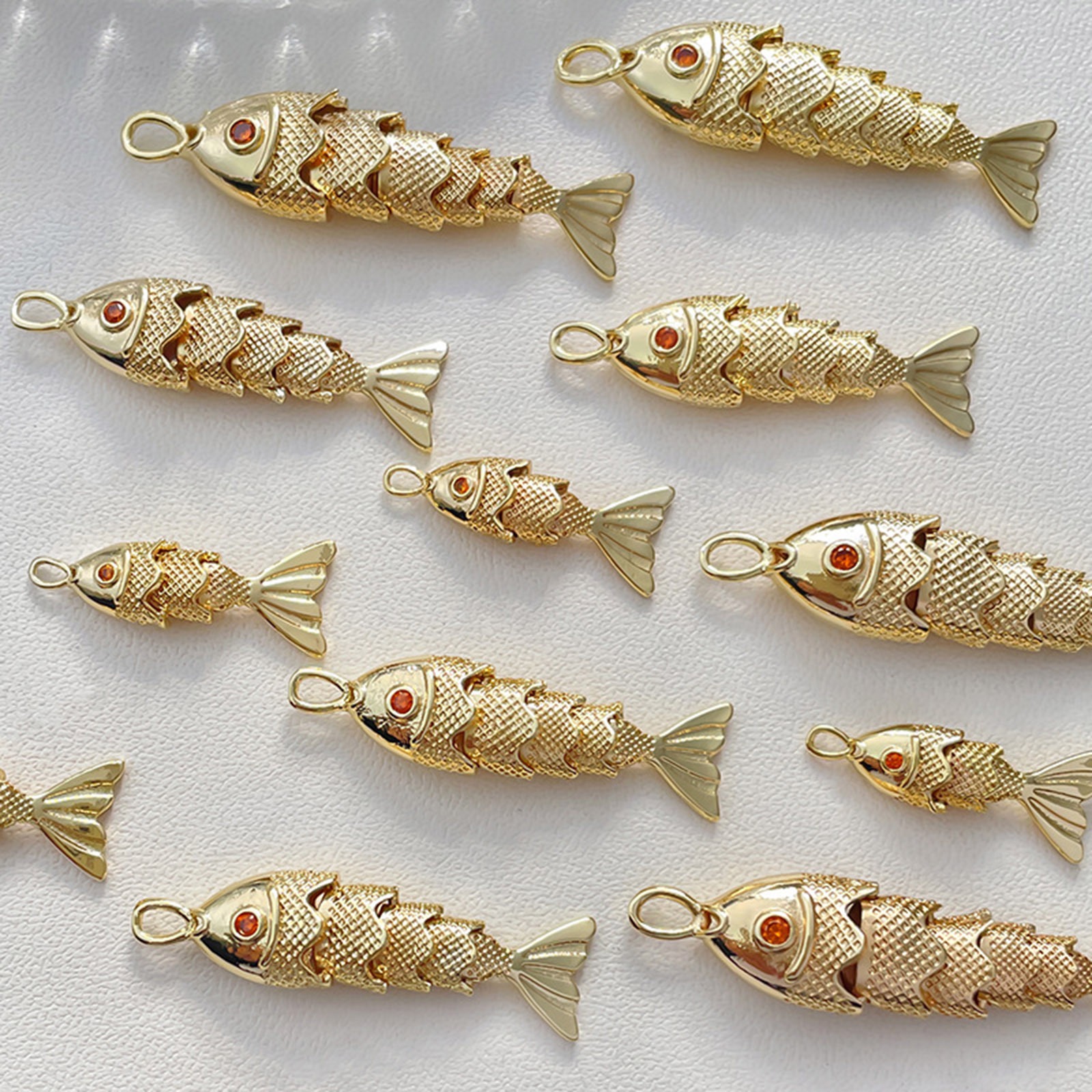 Picture of Eco-friendly Brass Ocean Jewelry Pendants Real Gold Plated Fish Animal 3D Movable Orange-red Cubic Zirconia